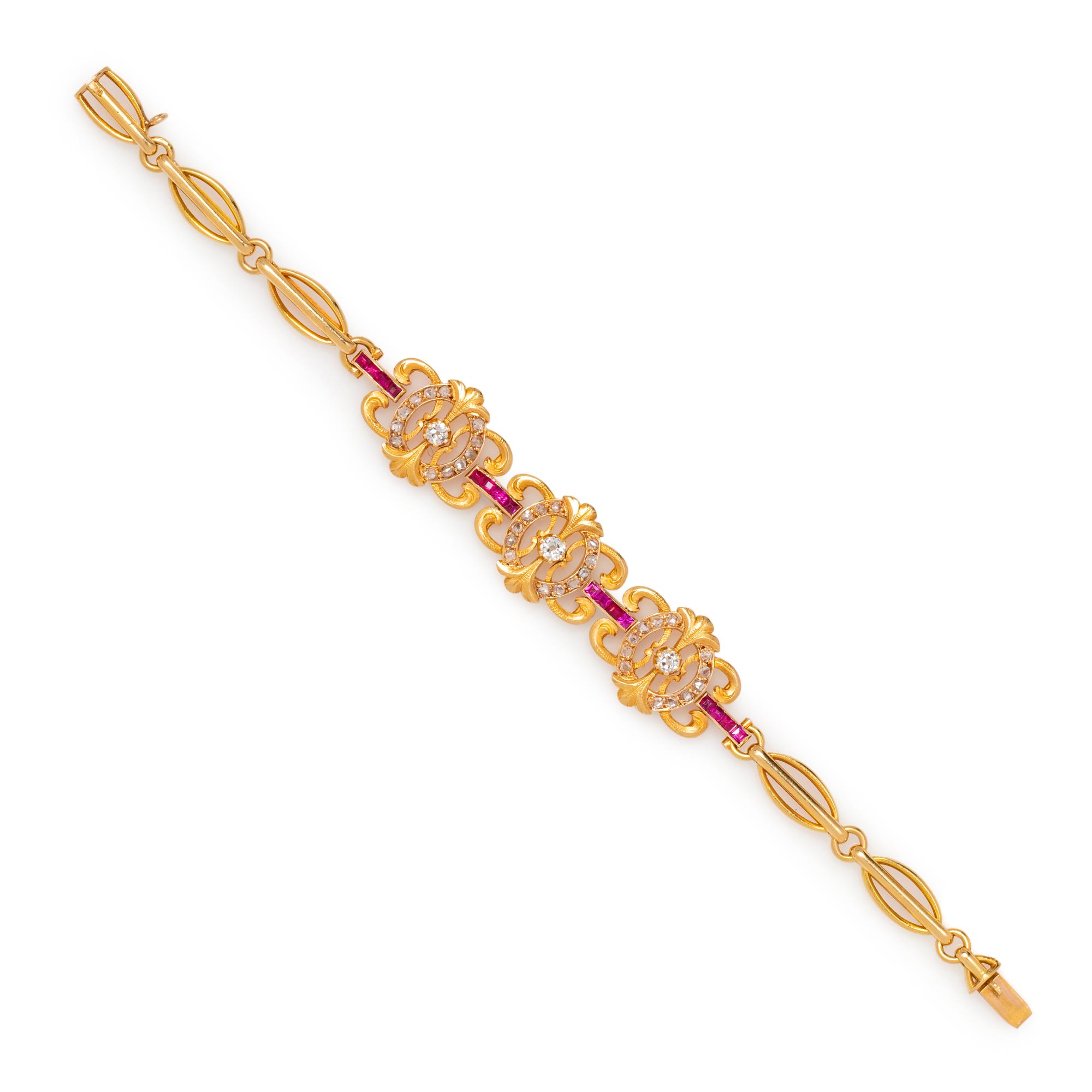 YELLOW GOLD, DIAMOND AND RUBY BRACELET