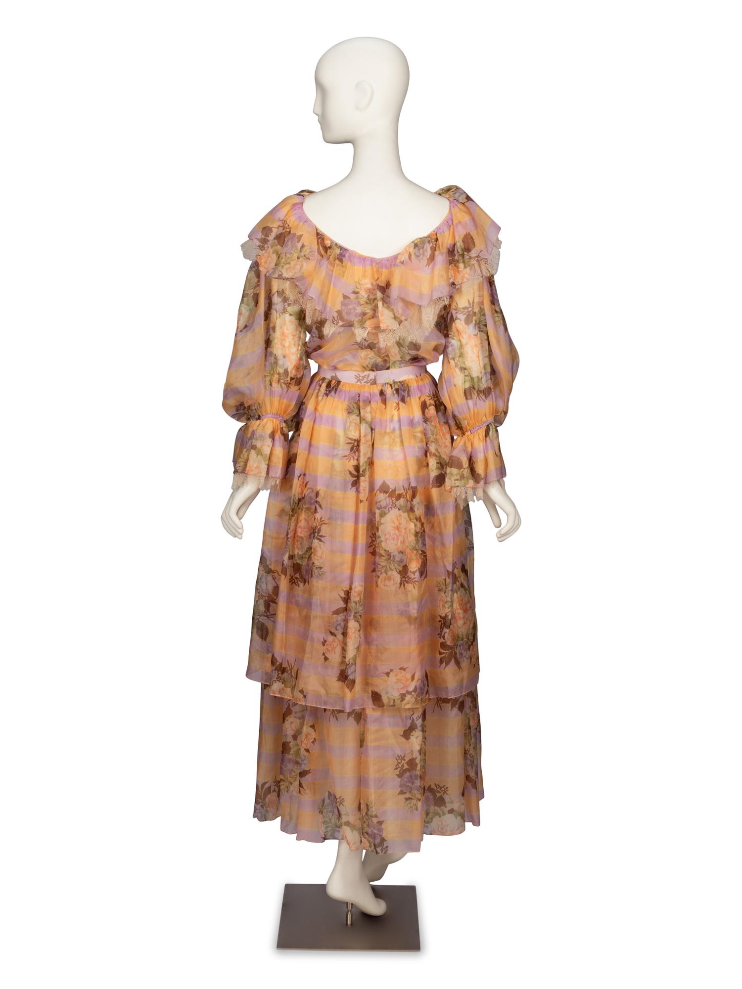 Original Runway Sample: Oscar de la Renta, Printed Organza Ensemble, 1983