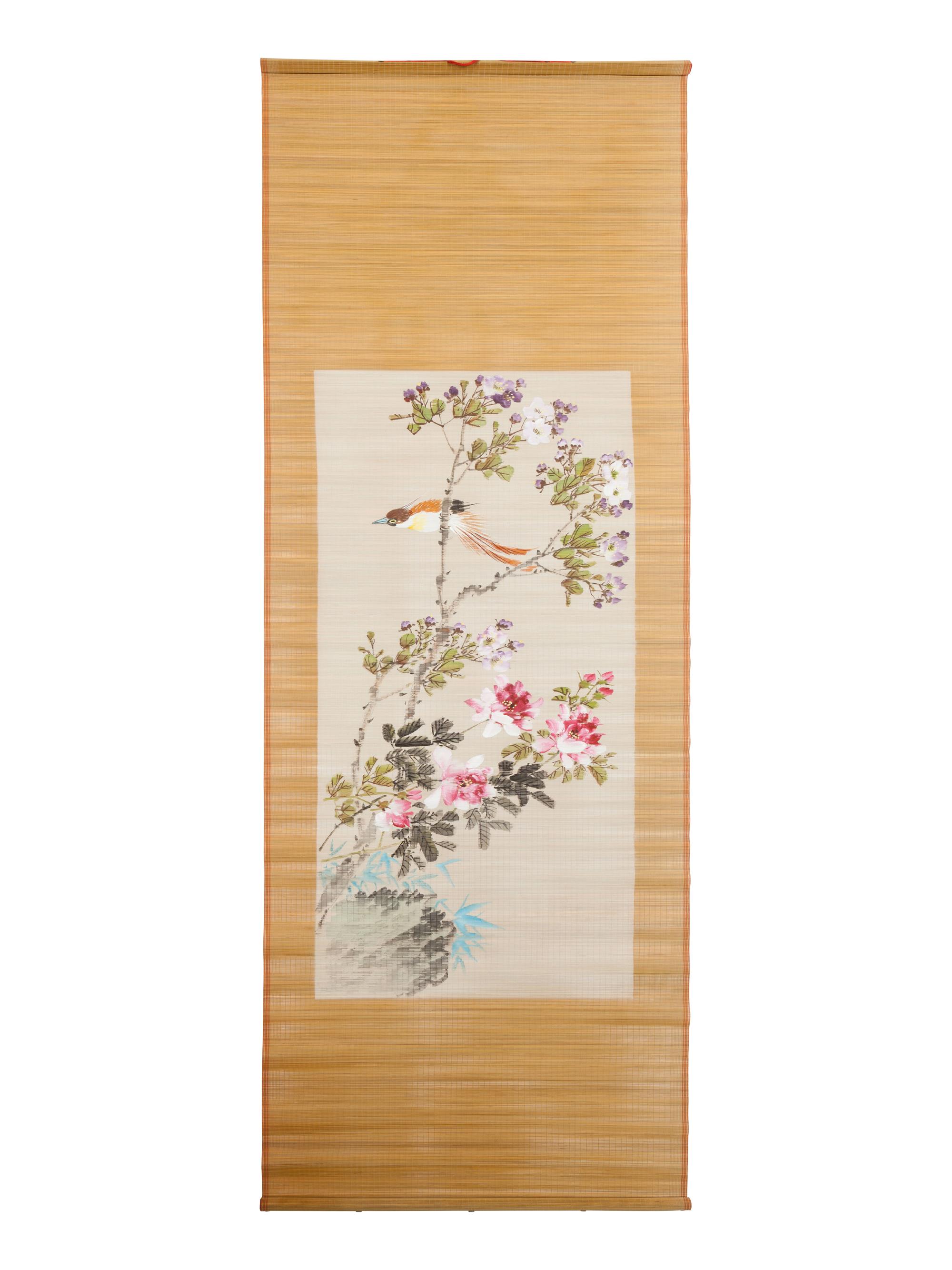 Three Chinese Bamboo Mat Paintings