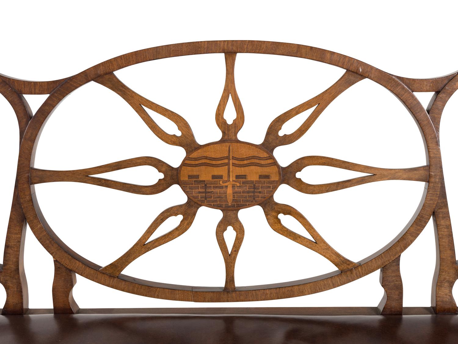 A Pair of George III Style Inlaid Mahogany Triple-Back Settees