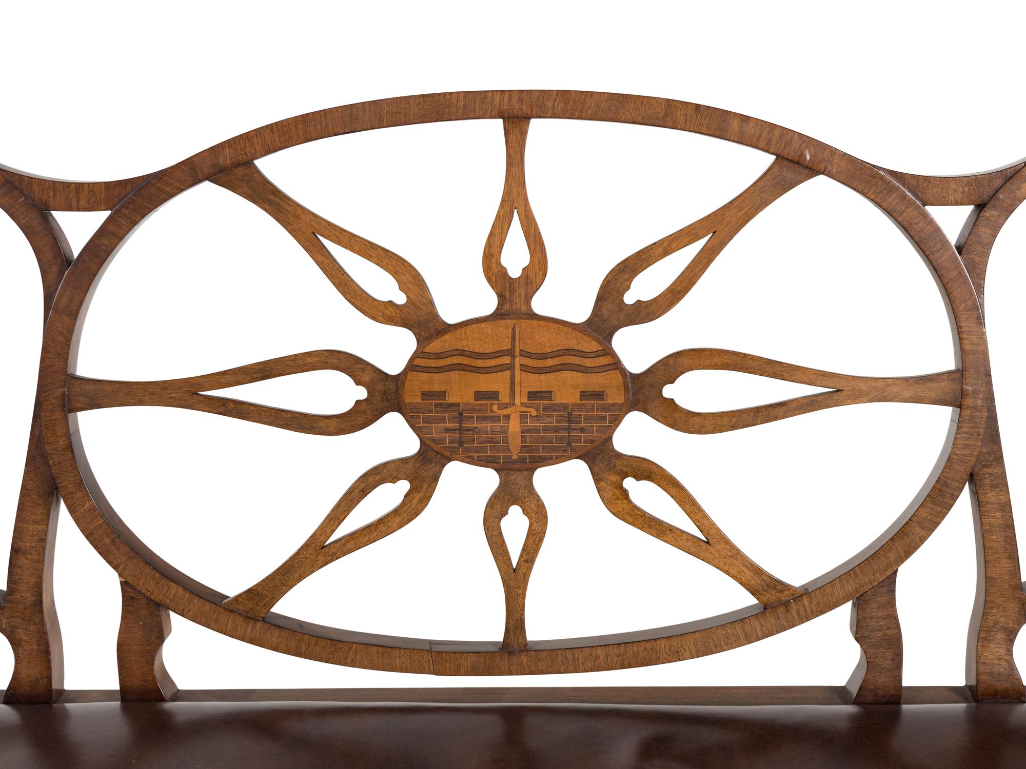 A Pair of George III Style Inlaid Mahogany Triple-Back Settees