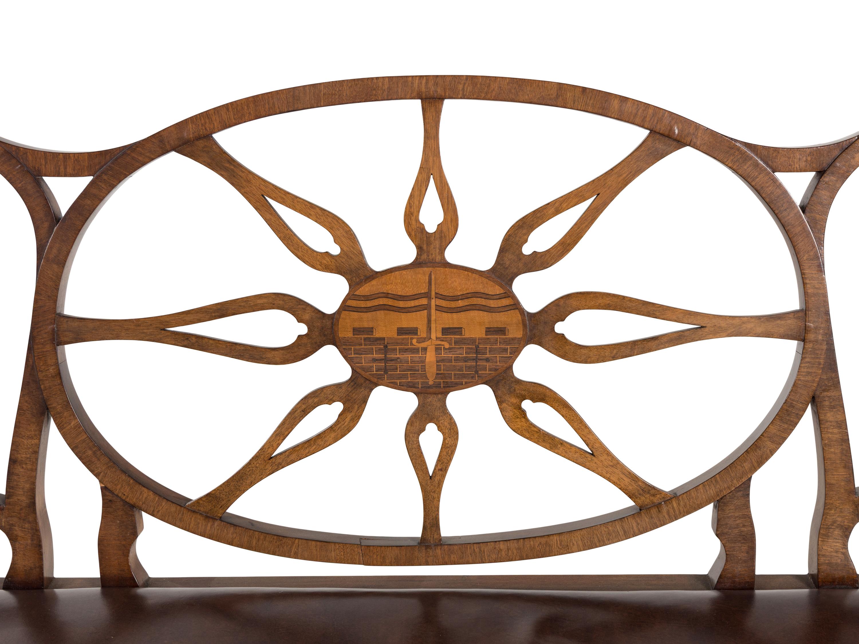 A Pair of George III Style Inlaid Mahogany Triple-Back Settees