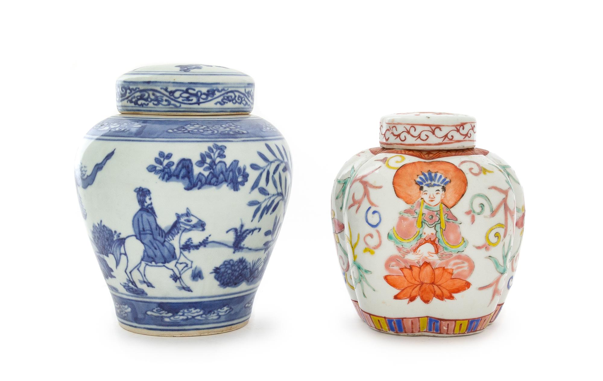 Two Chinese Porcelain Covered Jars Height of taller 6 3/4 inches. — 19TH CENTURY