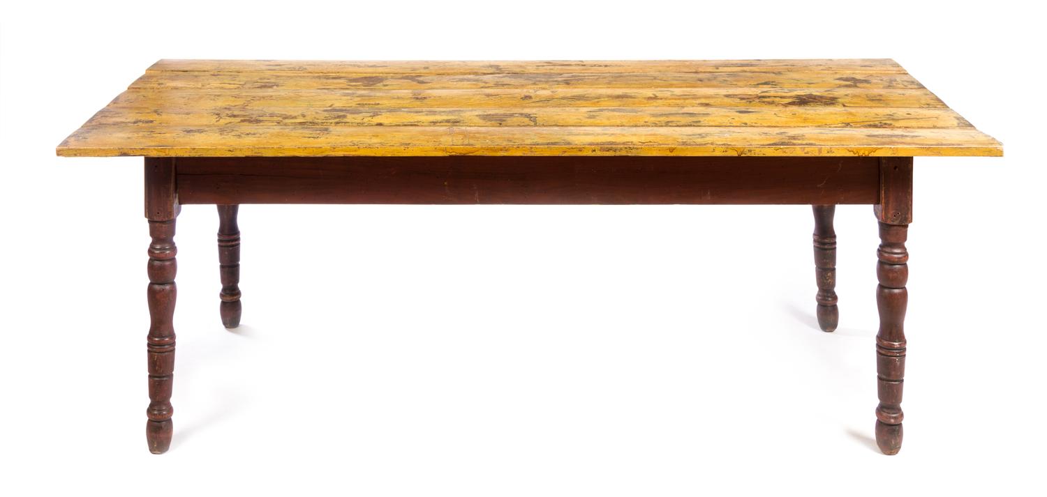 An American Painted Farm Table Height 27 1/2 x width 80 x depth 37 inches. — 20TH CENTURY WITH EARLIER ELEMENTS