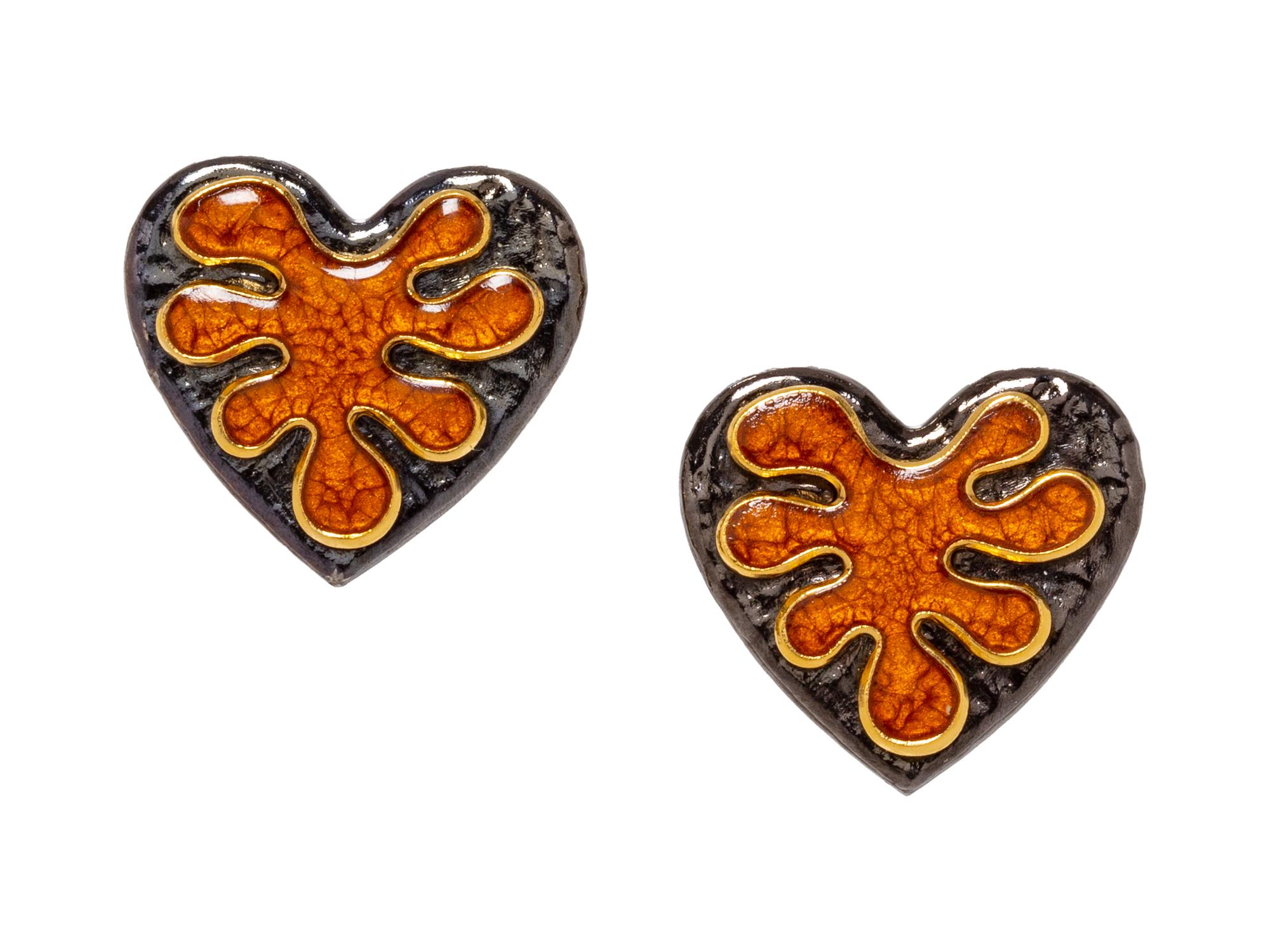 Yves Saint Laurent Heart Earclips, 1980-90s