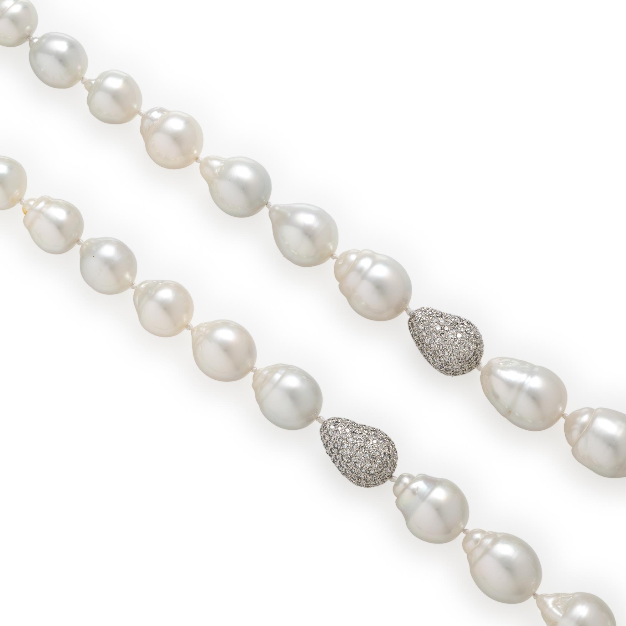 Baroque Cultured Pearl and Diamond Necklace
