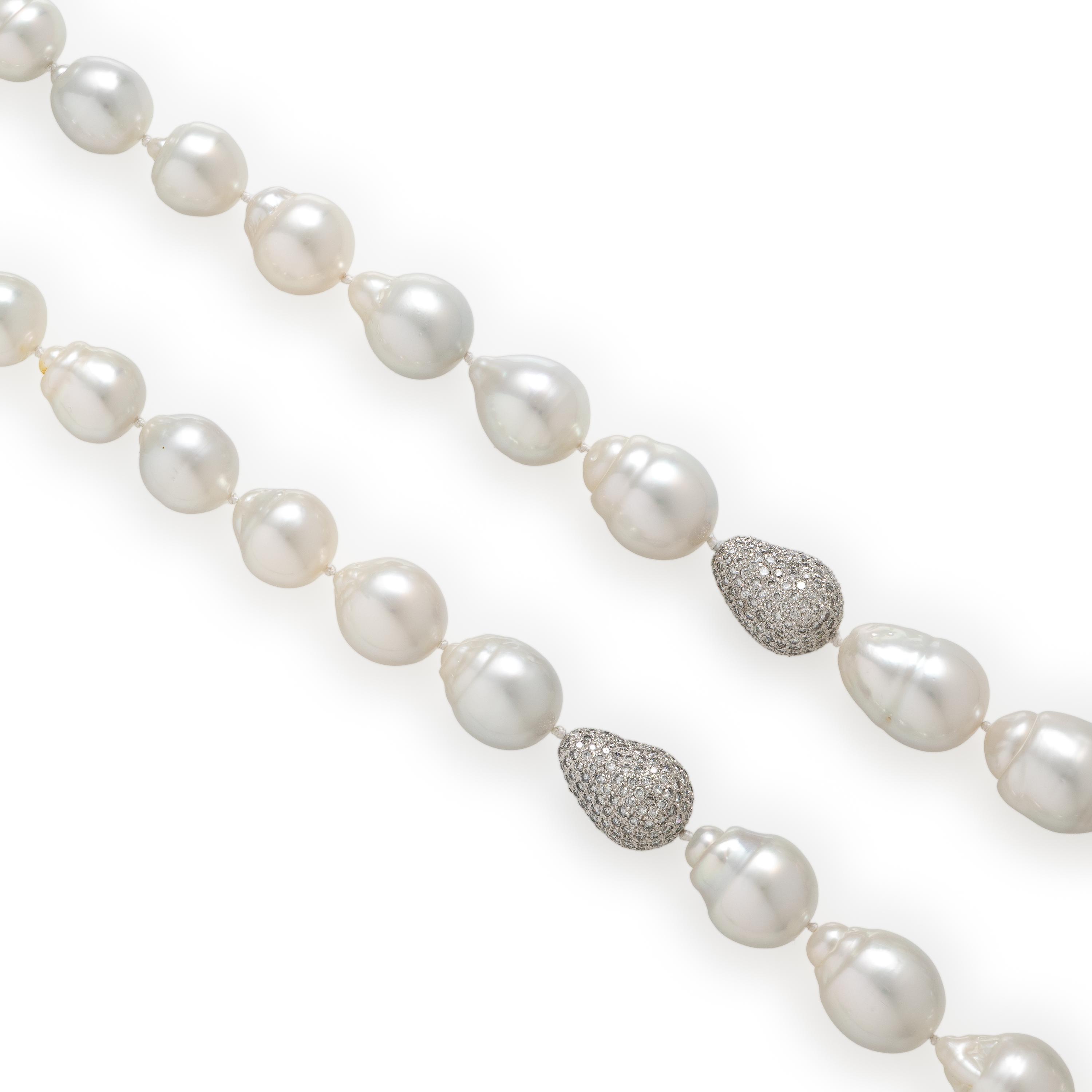 Baroque Cultured Pearl and Diamond Necklace