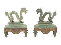 A Pair of Chinese Bronze Dragon Chenets