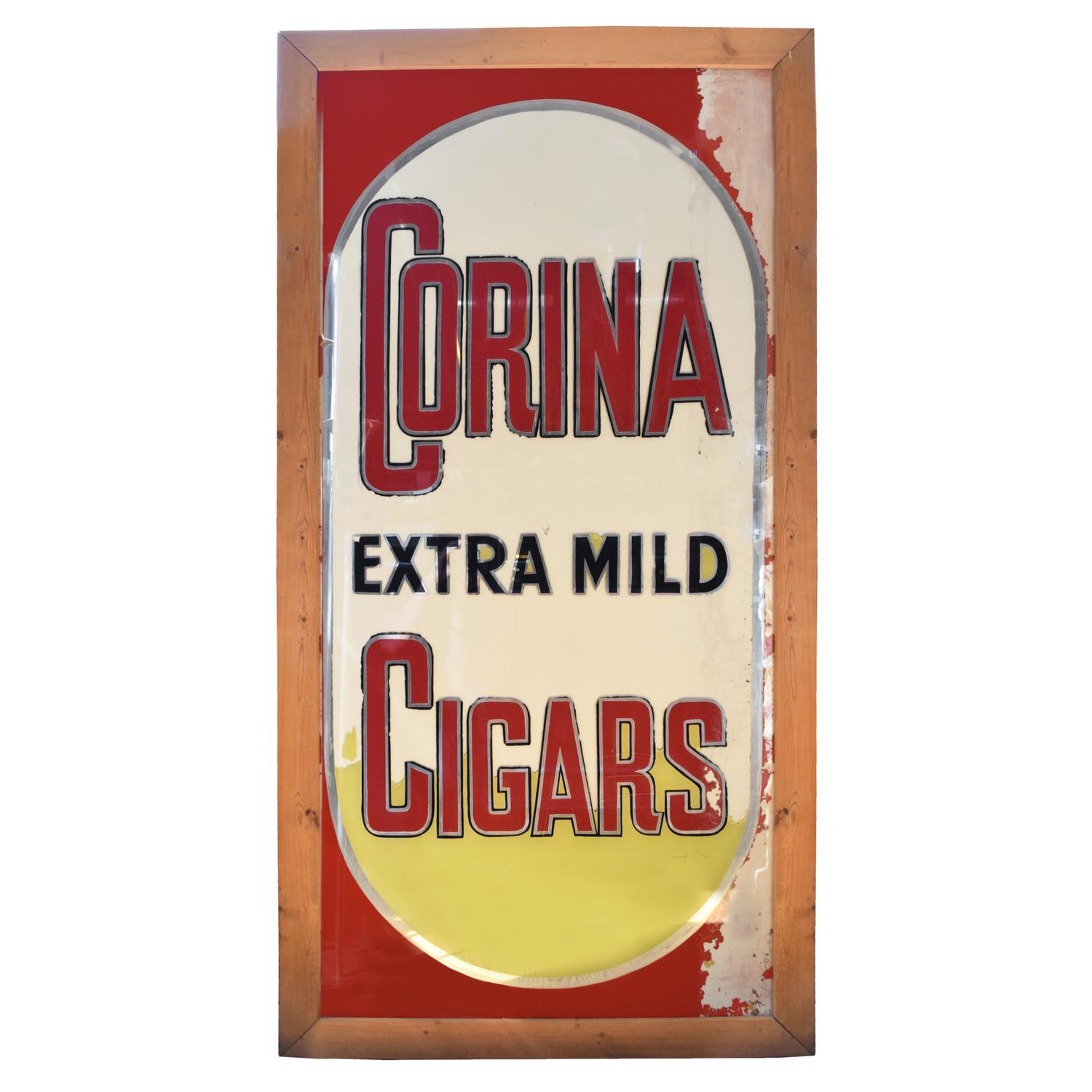 A Reverse Glass Painted Cigar Sign 33" W x 1" D x 63.25" H — United States, Early 20th Century