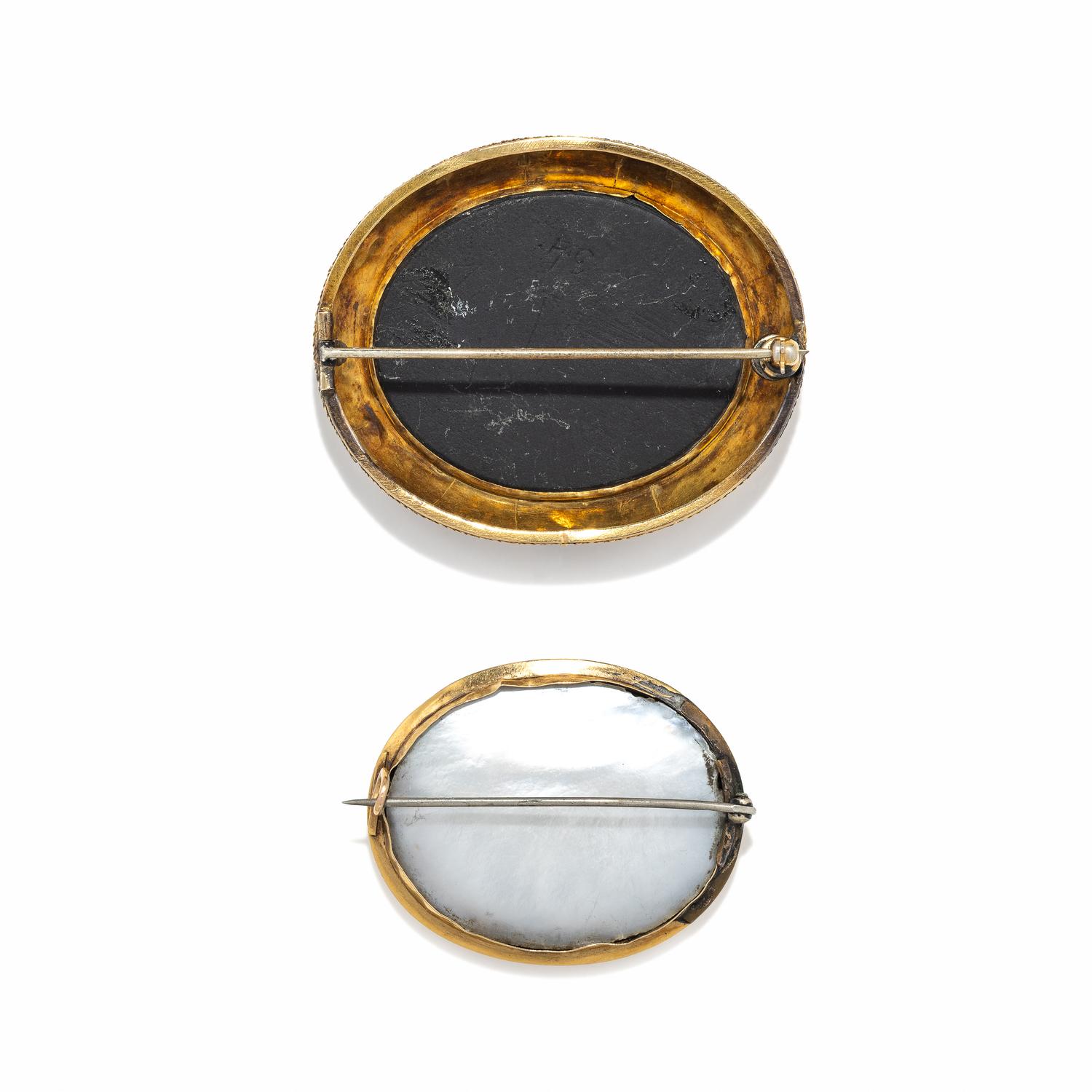 VICTORIAN, TWO PIETRA DURA BROOCHES