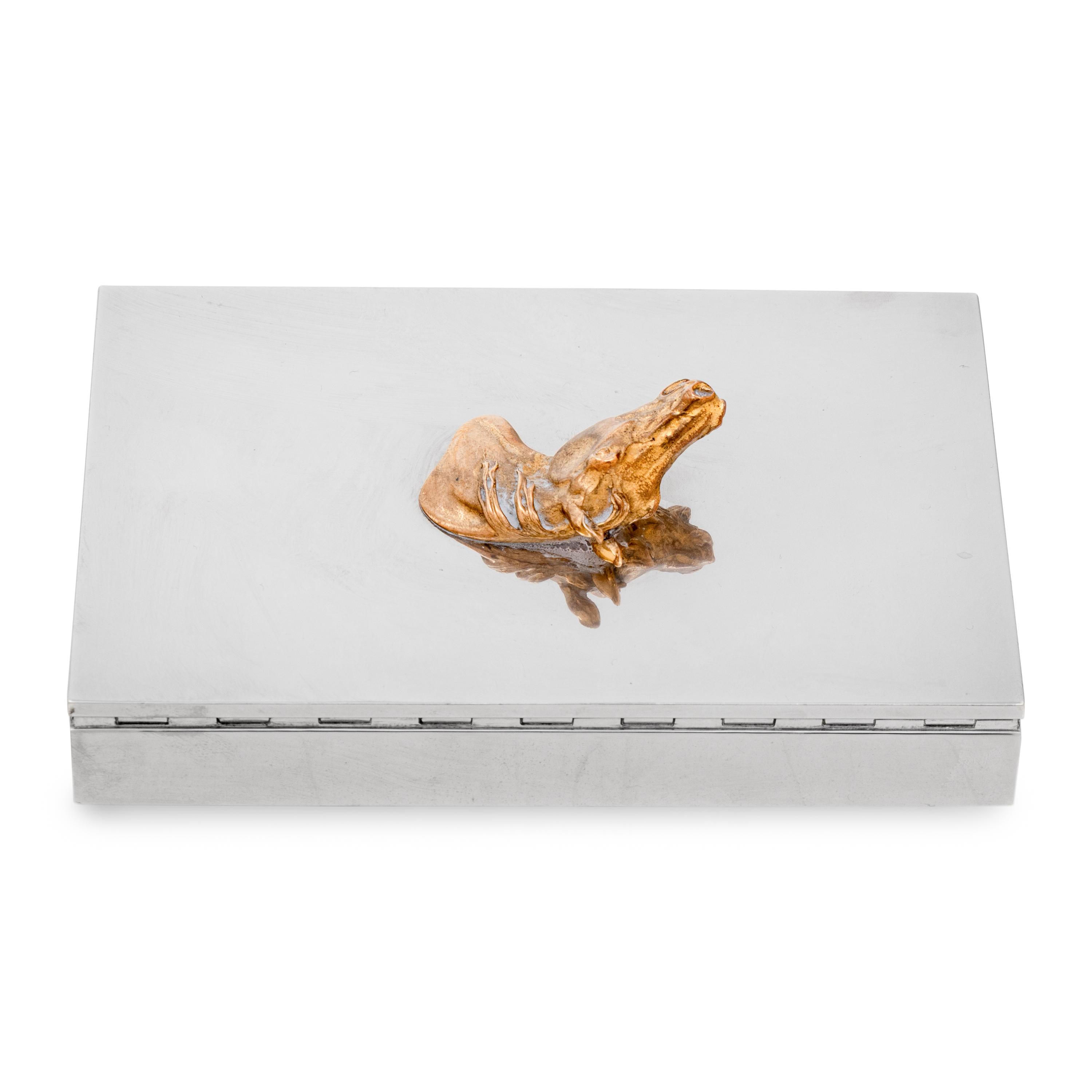 An Hermès Silver-Plate and Brass Horse Decorated Humidor