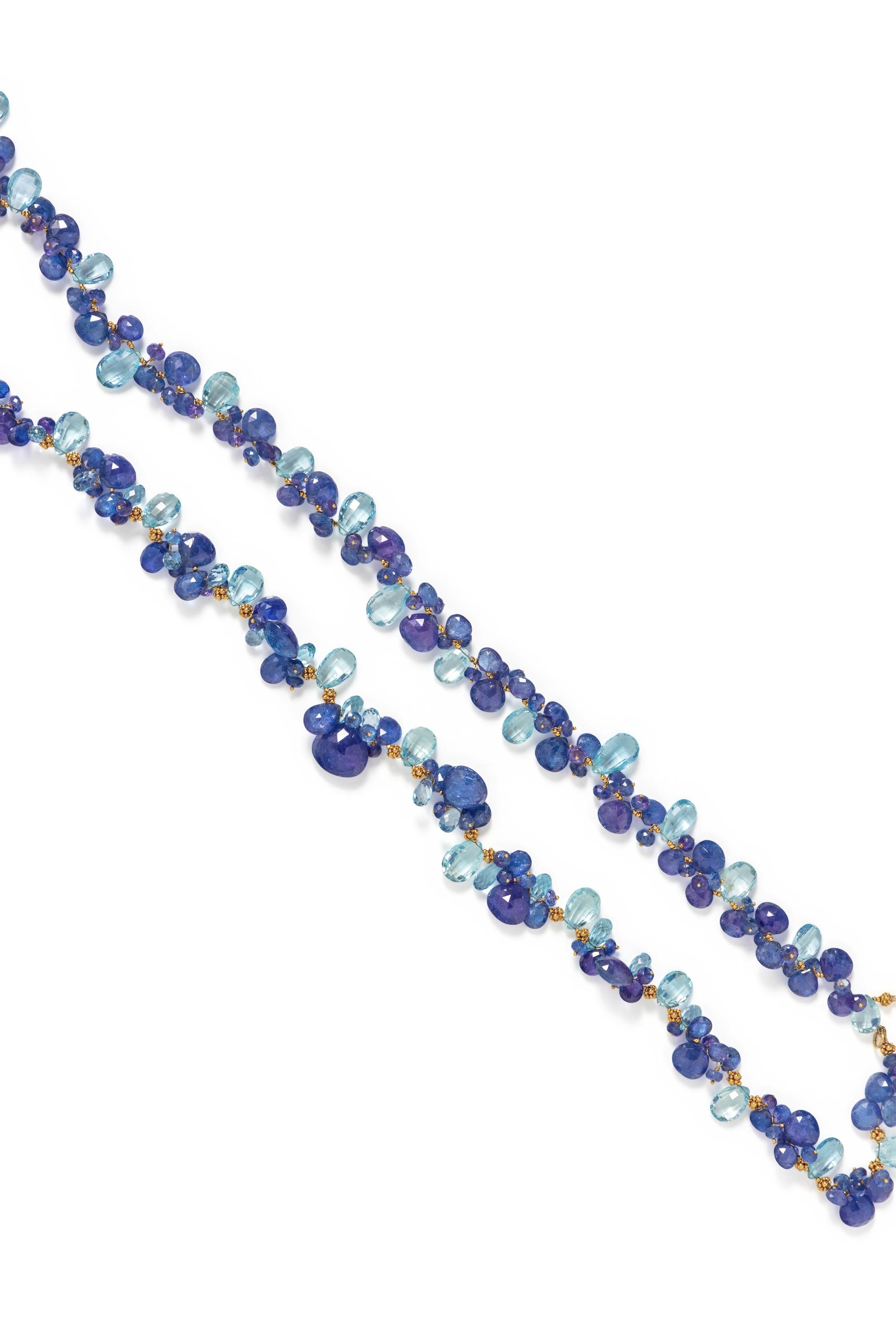 PAIR OF YELLOW GOLD, TANZANITE AND AQUAMARINE NECKLACES