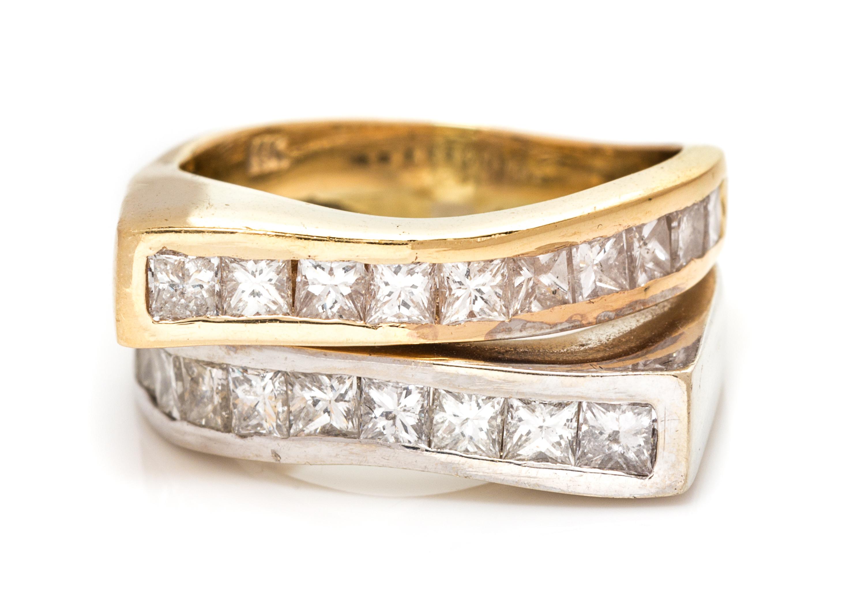 A 14 Karat Bicolor Gold and Diamond Ring, 7.20 dwts.