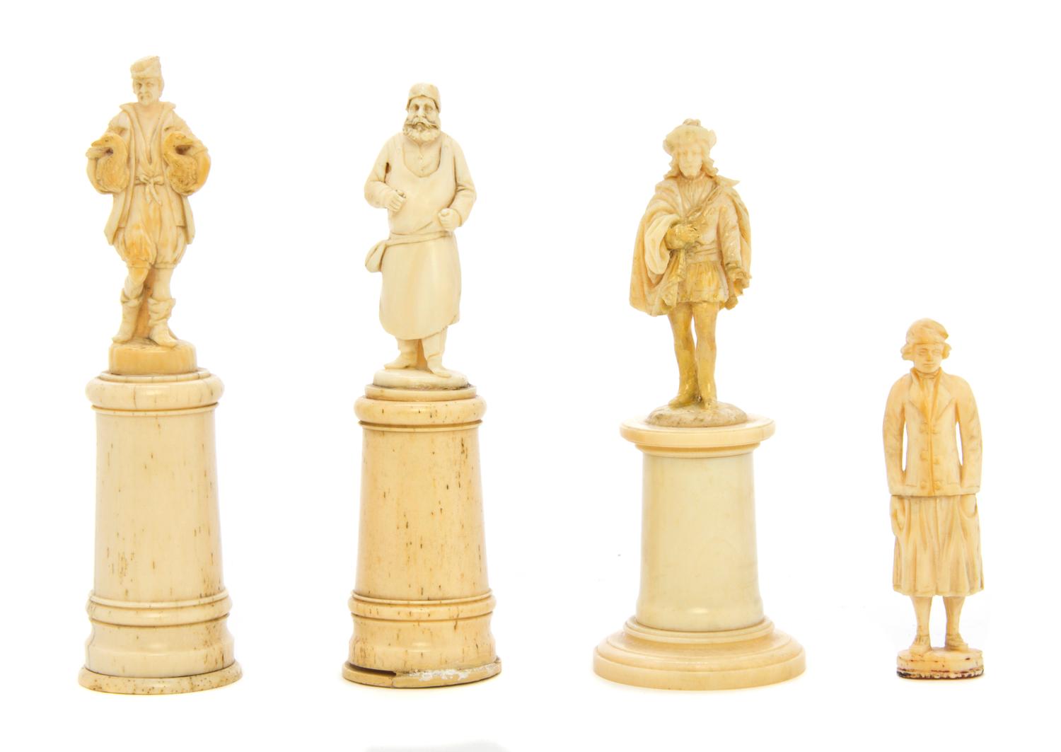 Four Continental Carved Ivory Figures, Height of tallest 5 inches.