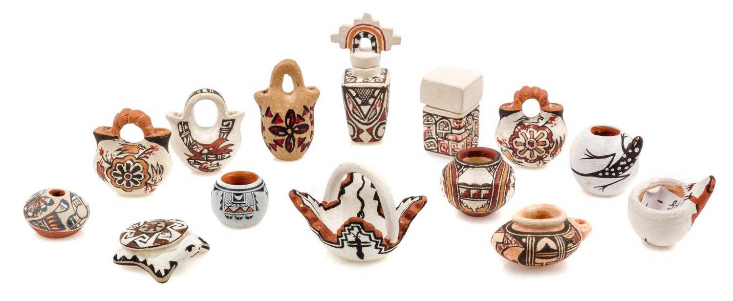 A Collection of Native American Pottery Articles Height of tallest 1 1/8 inches. — Various Makers