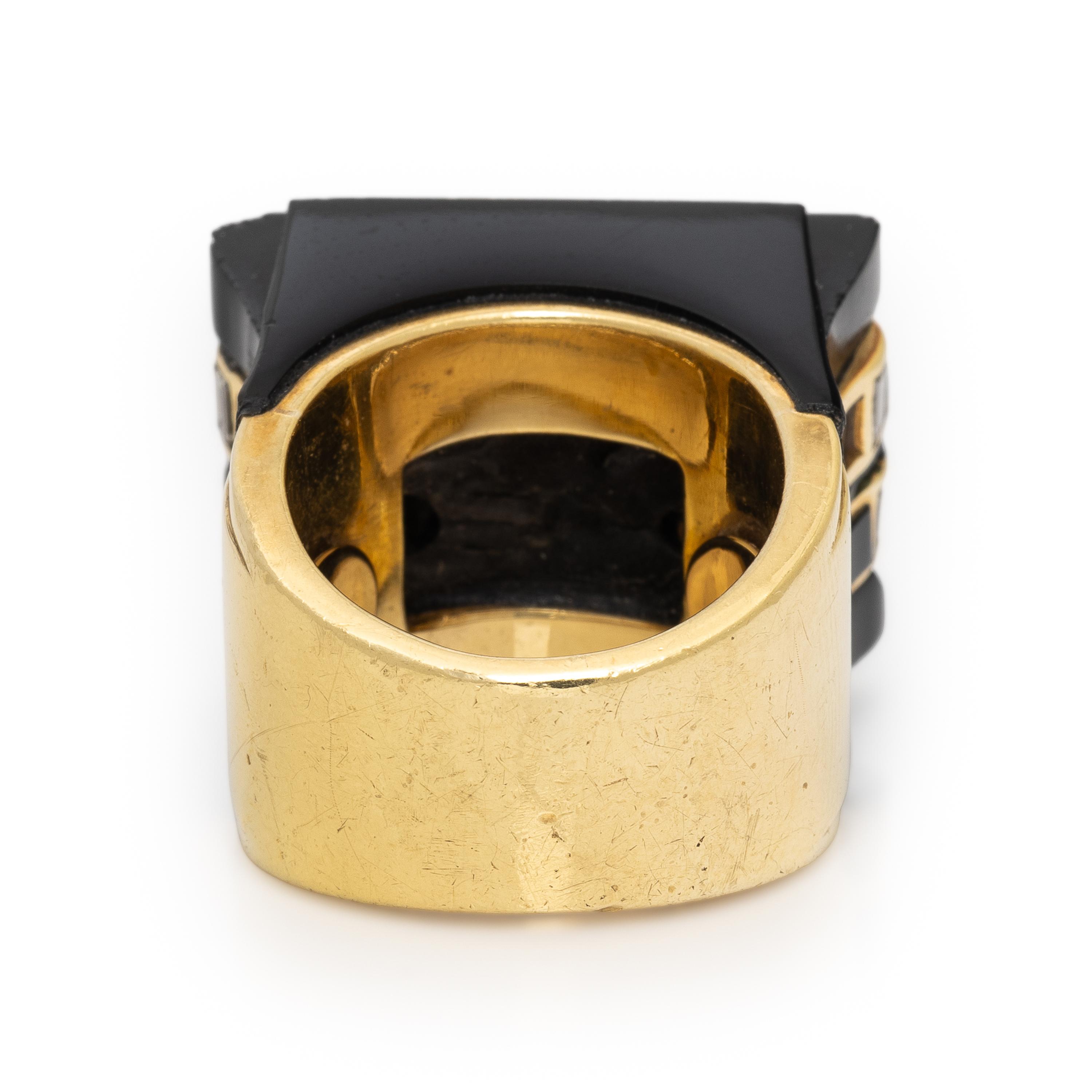 Diamond, Onyx, and Yellow Gold Ring
