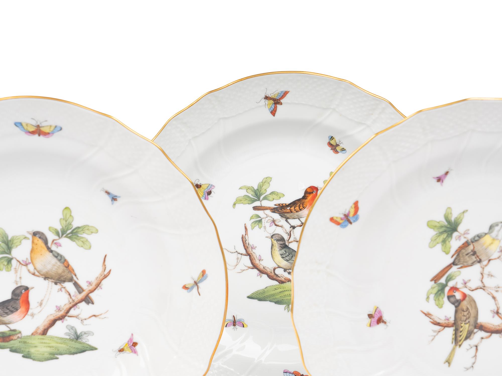 A Set of Five Herend Rothschild Bird Porcelain Pasta Plates