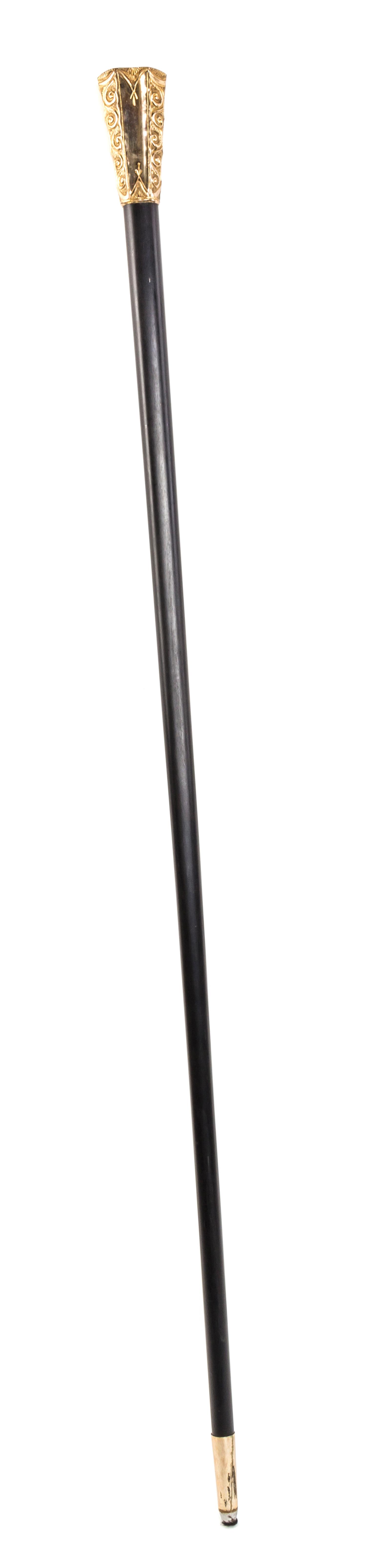 An American Presentation Handled Walking Stick, Length of handle 3 1/2 x length overall 36 1/4 inches.