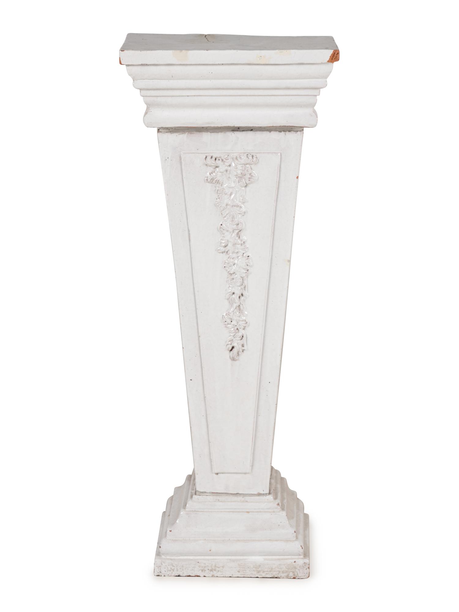 An Italian White-Glazed Terra Cotta Pedestal