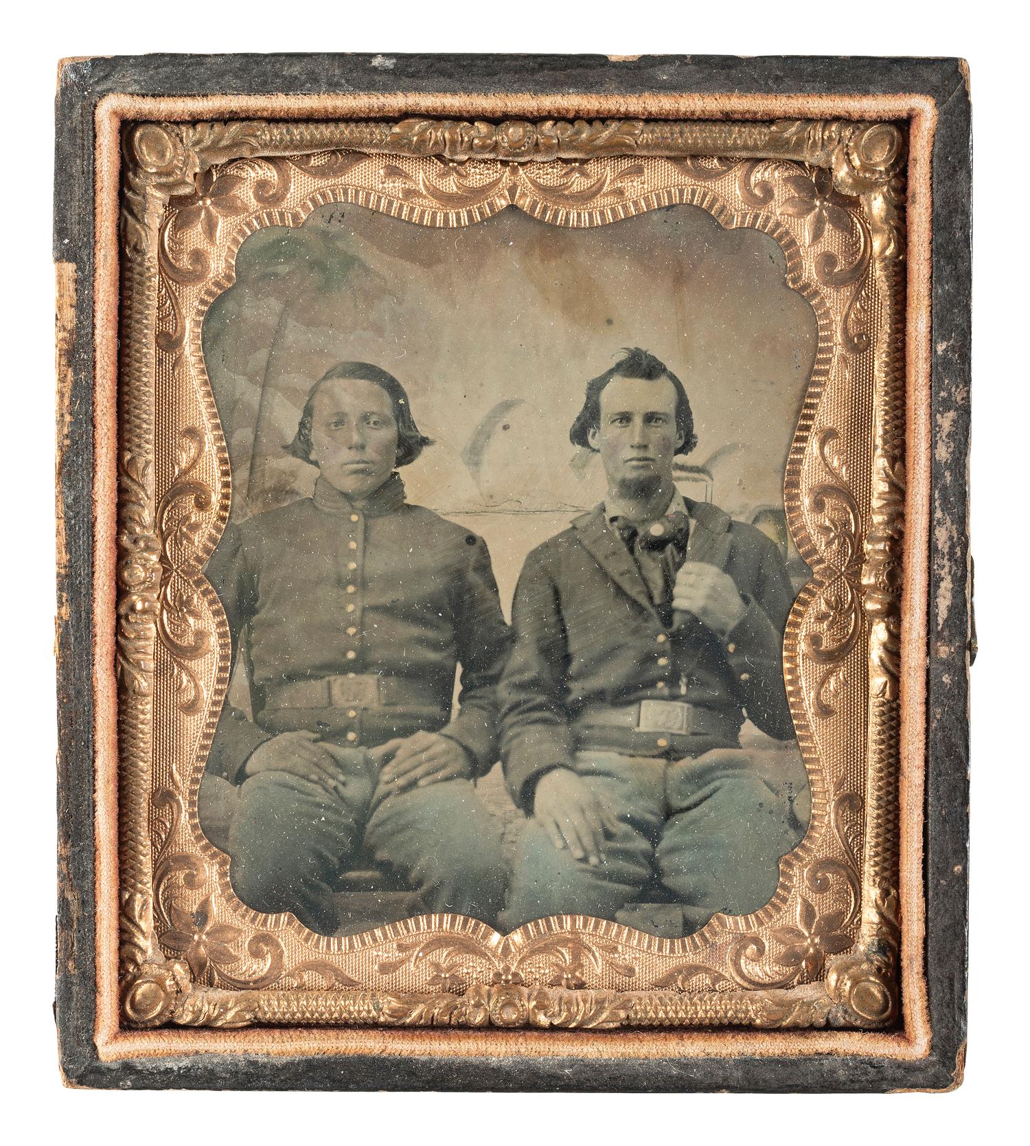 [CIVIL WAR]. Sixth plate tintype of two Union cavalrymen.