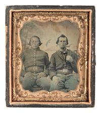 [CIVIL WAR]. Sixth plate tintype of two Union cavalrymen.