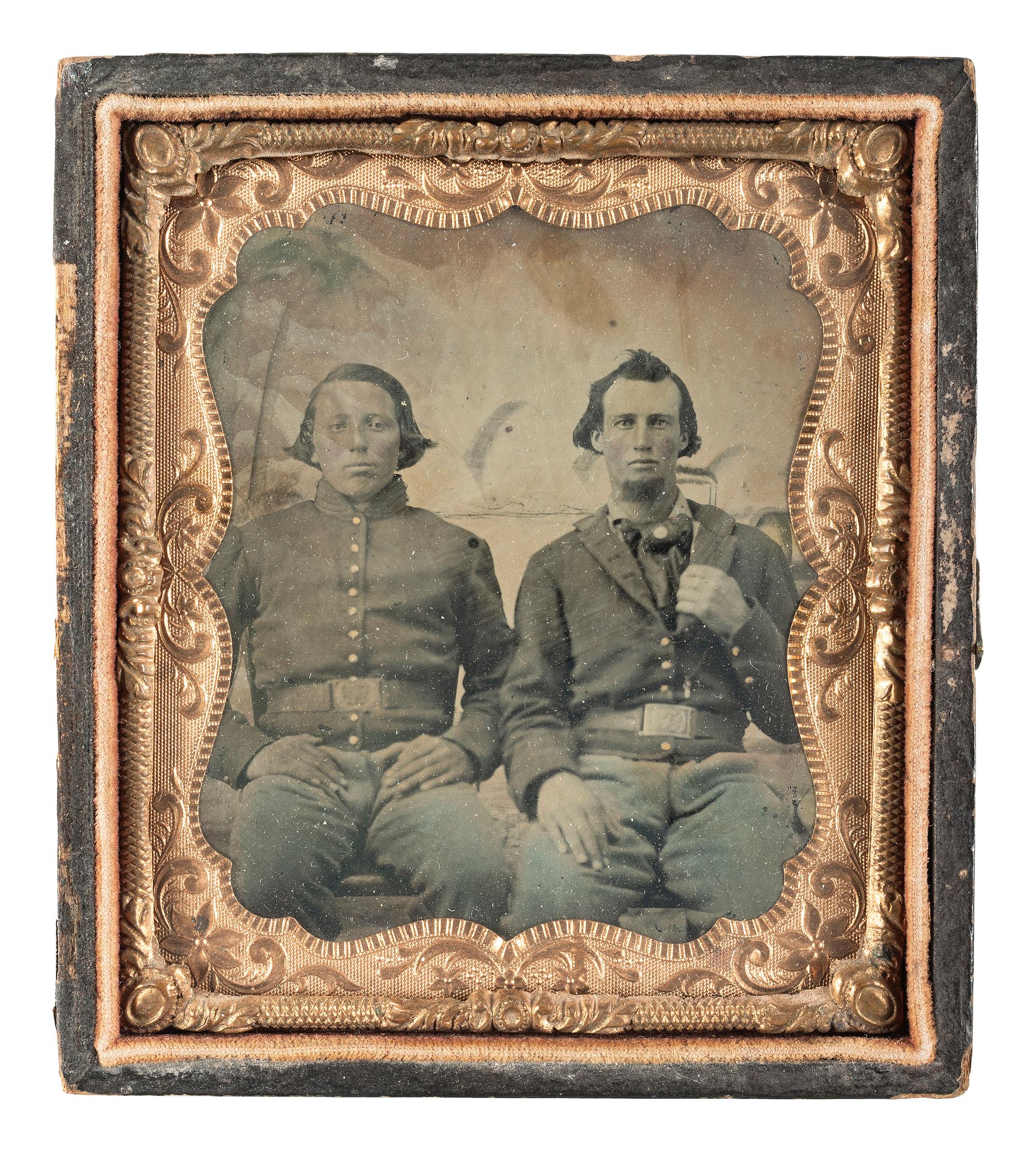 [CIVIL WAR]. Sixth plate tintype of two Union cavalrymen.