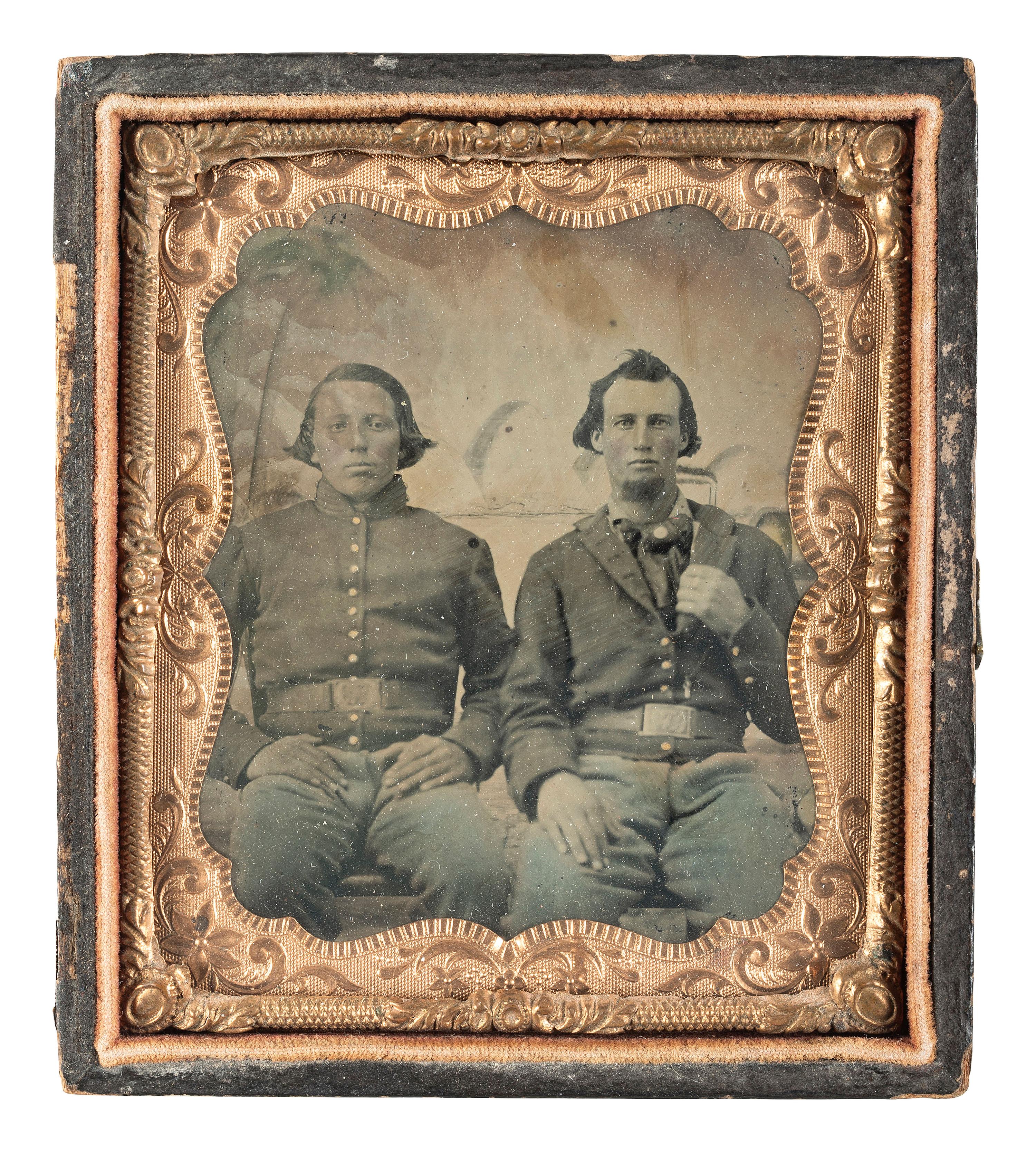 [CIVIL WAR]. Sixth plate tintype of two Union cavalrymen.