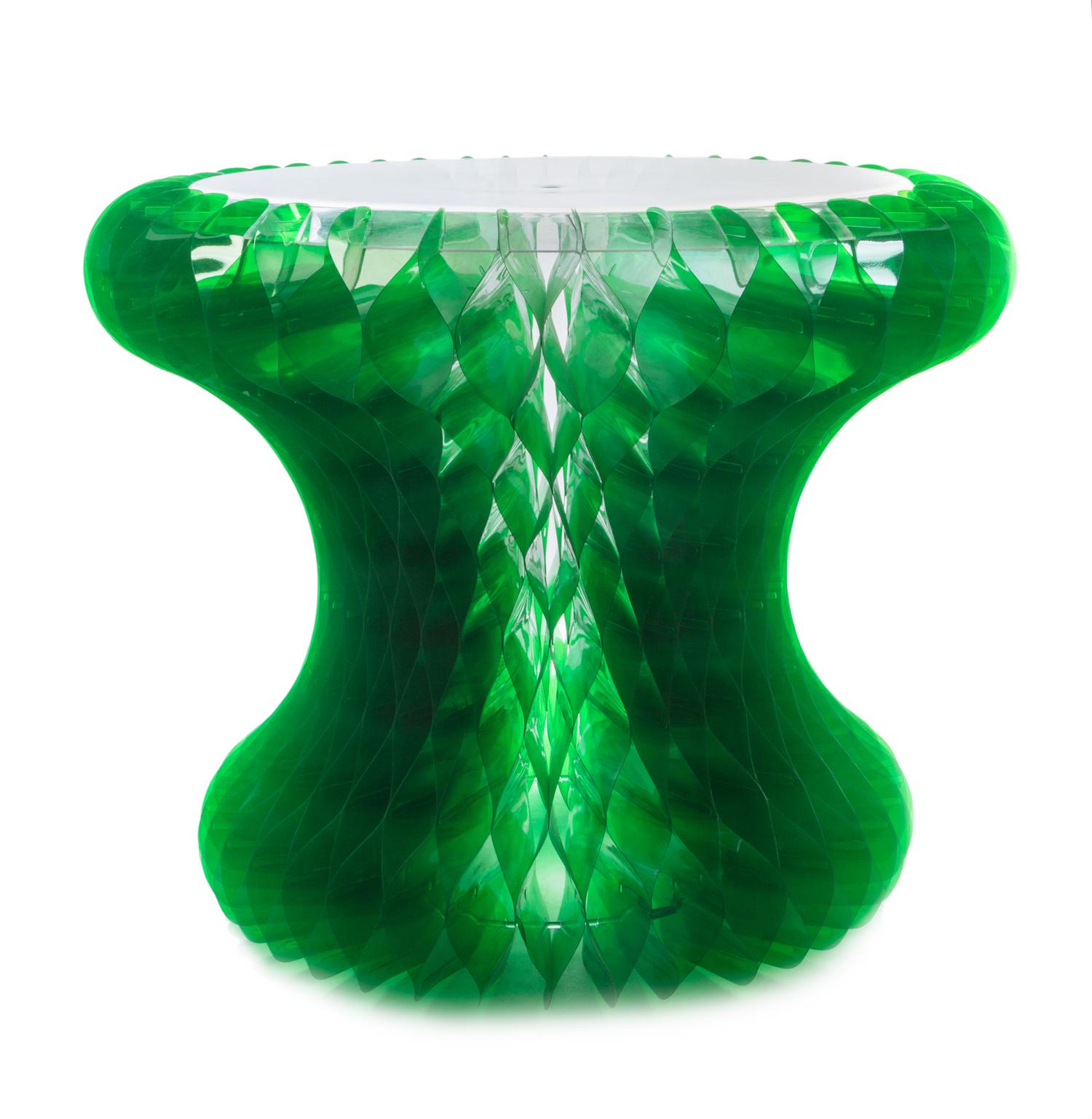A Clear and Green Plastic Gello Side Table Height 19 1/4 x diameter 23 3/4 inches. — MARC NEWSON FOR 3 SUISSES, 1994