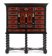 A Flemish Baroque Tortoise Shell Veneered Ebony Cabinet on Stand Height 68 1/2 x width 60 x depth 20 inches. — 17TH CENTURY, THE STAND LATER