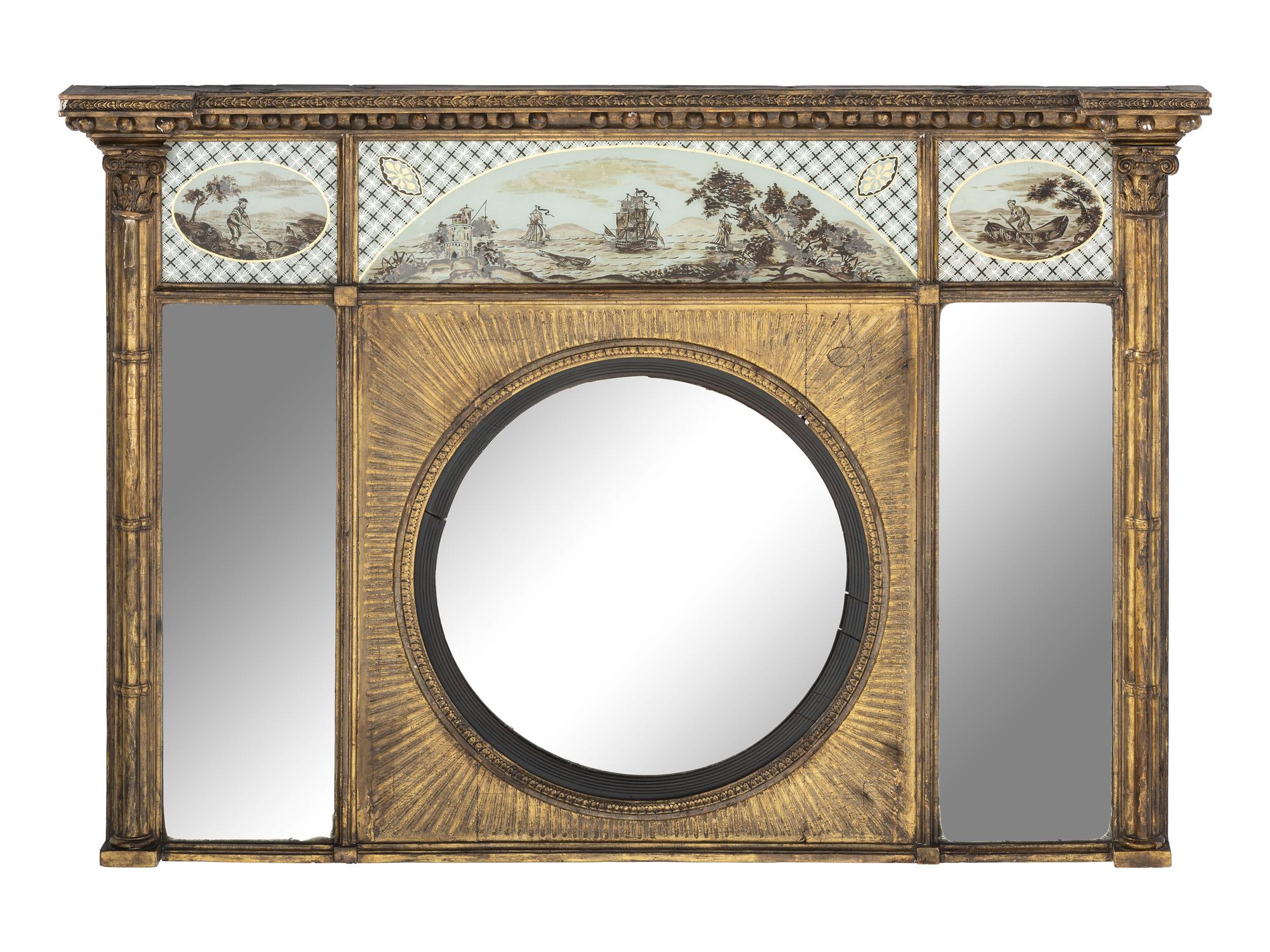 A Classical Giltwood and Eglomise-Inset Mirror