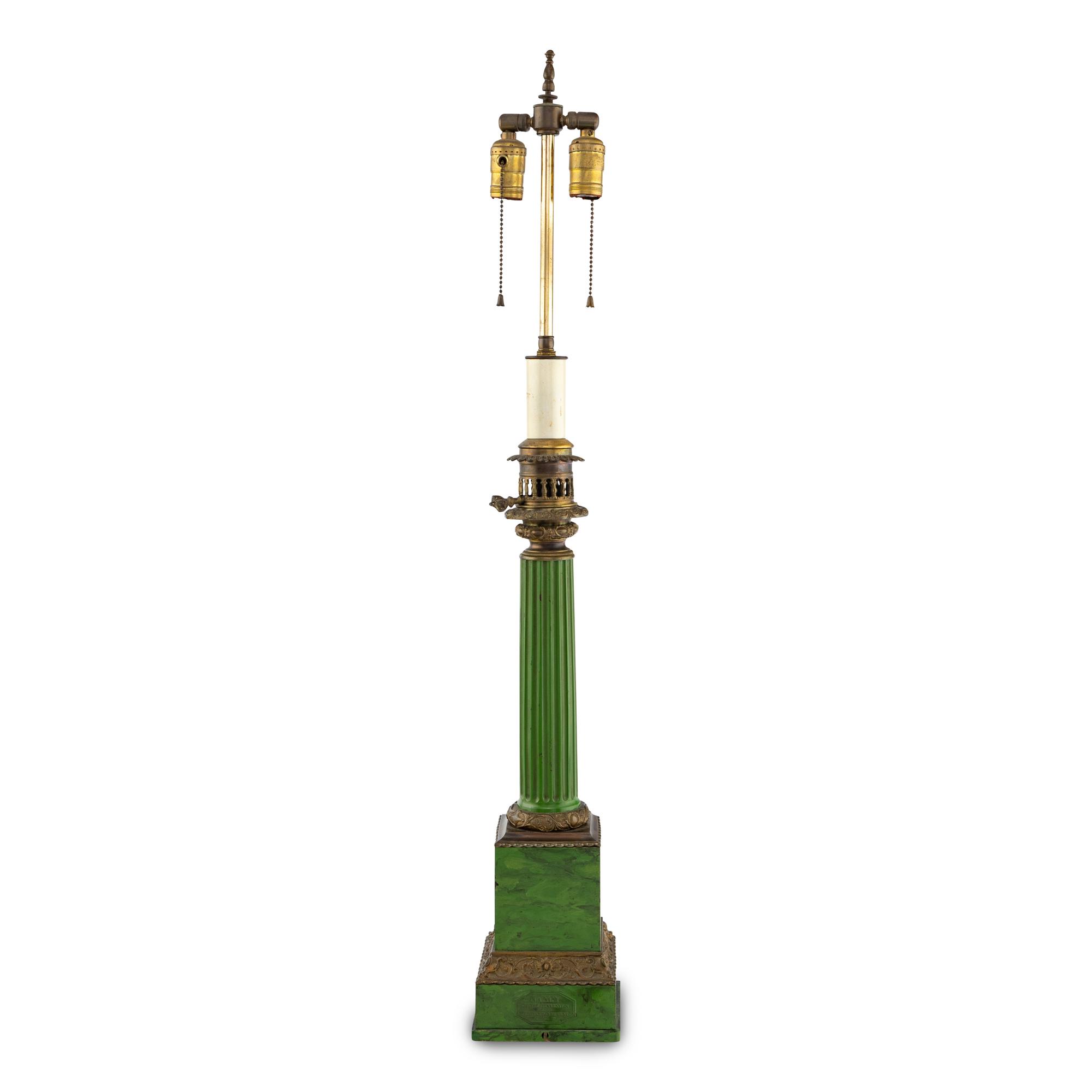 A Green Painted Tole Fluid Lamp Converted to Electric
