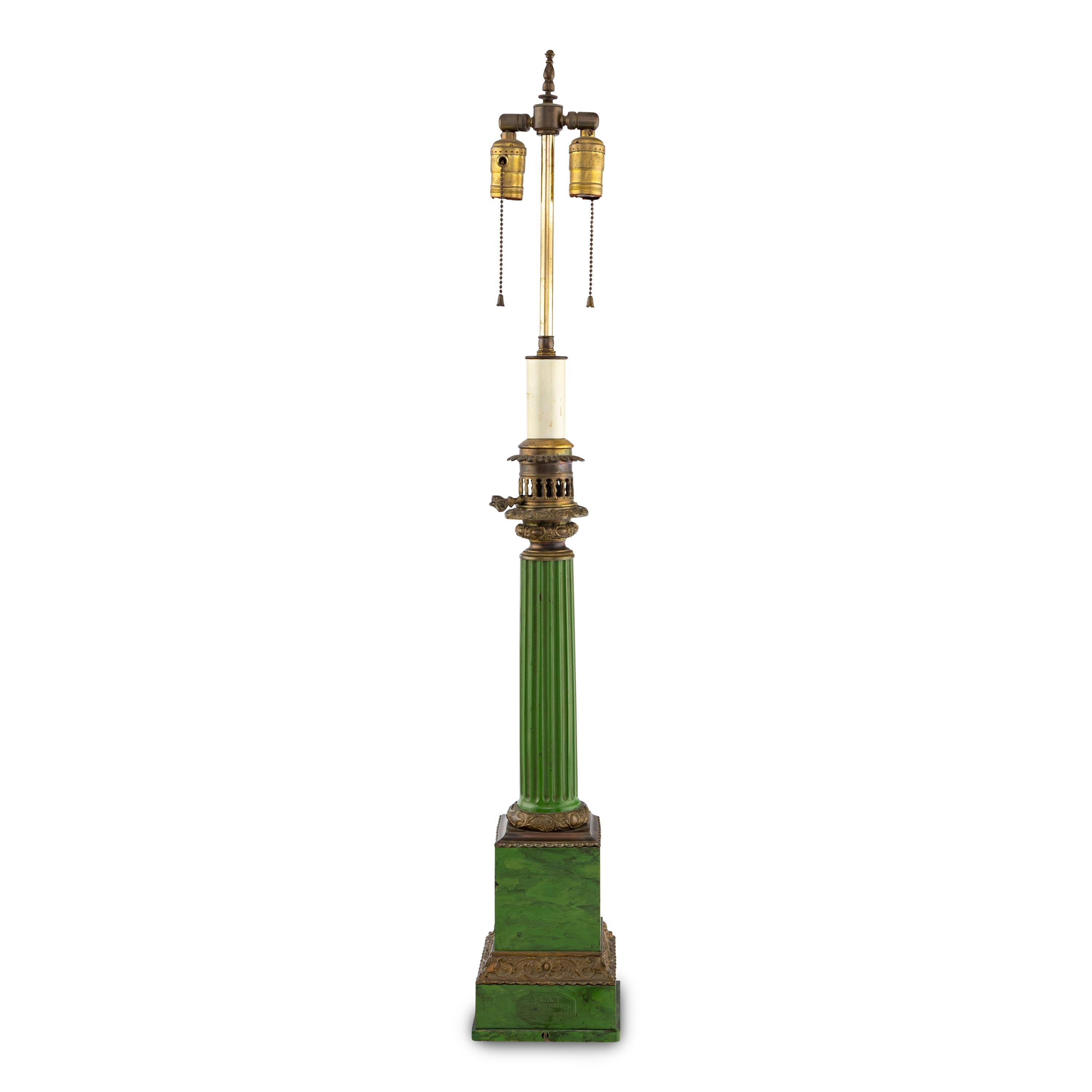 A Green Painted Tole Fluid Lamp Converted to Electric