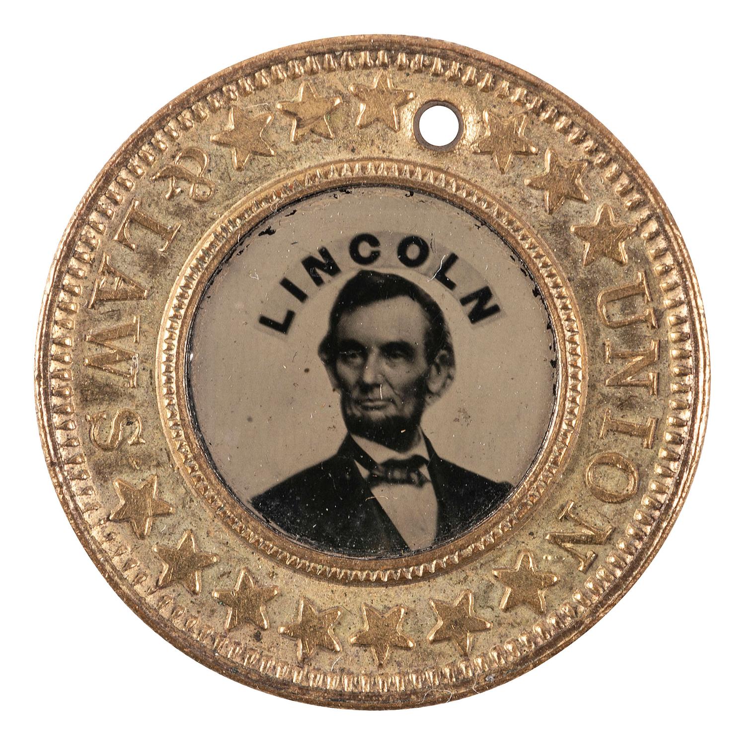 [LINCOLN, Abraham (1809-1865)]. Abraham Lincoln and Andrew Johnson back-to-back campaign ferrotype. 1864.