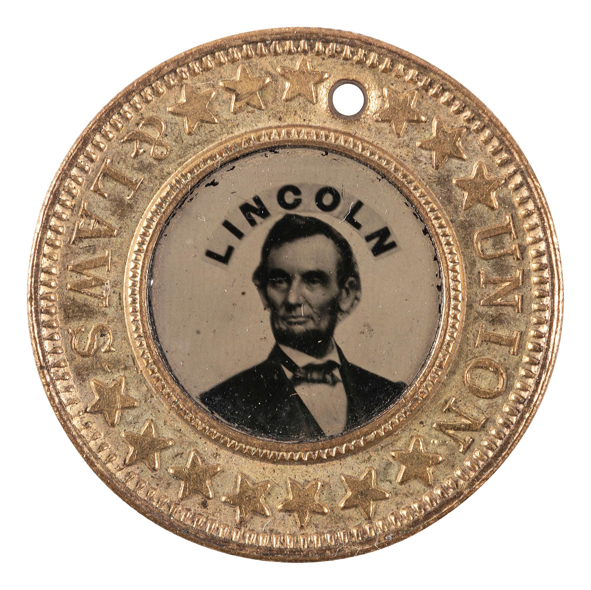 [LINCOLN, Abraham (1809-1865)]. Abraham Lincoln and Andrew Johnson back-to-back campaign ferrotype. 1864.
