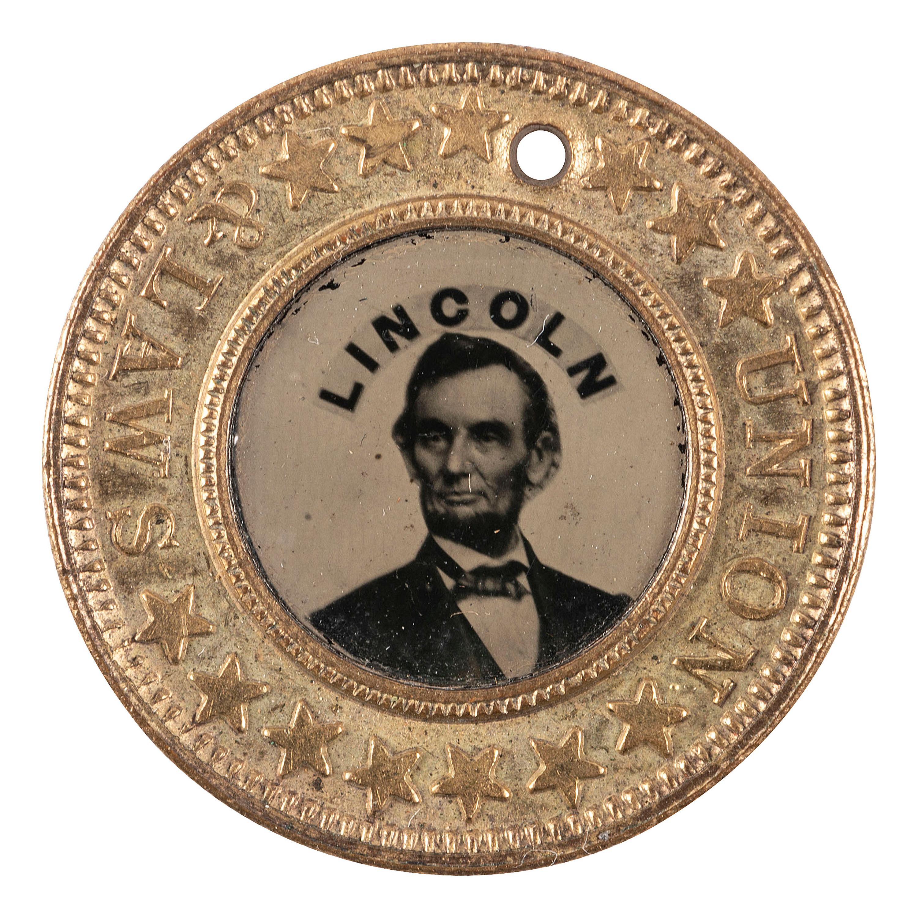 [LINCOLN, Abraham (1809-1865)]. Abraham Lincoln and Andrew Johnson back-to-back campaign ferrotype. 1864.