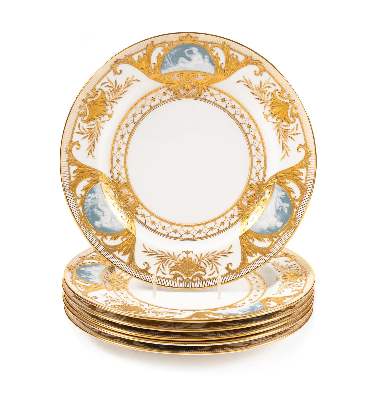 A Set of Six Mintons Pâte-sur-Pâte Porcelain Plates