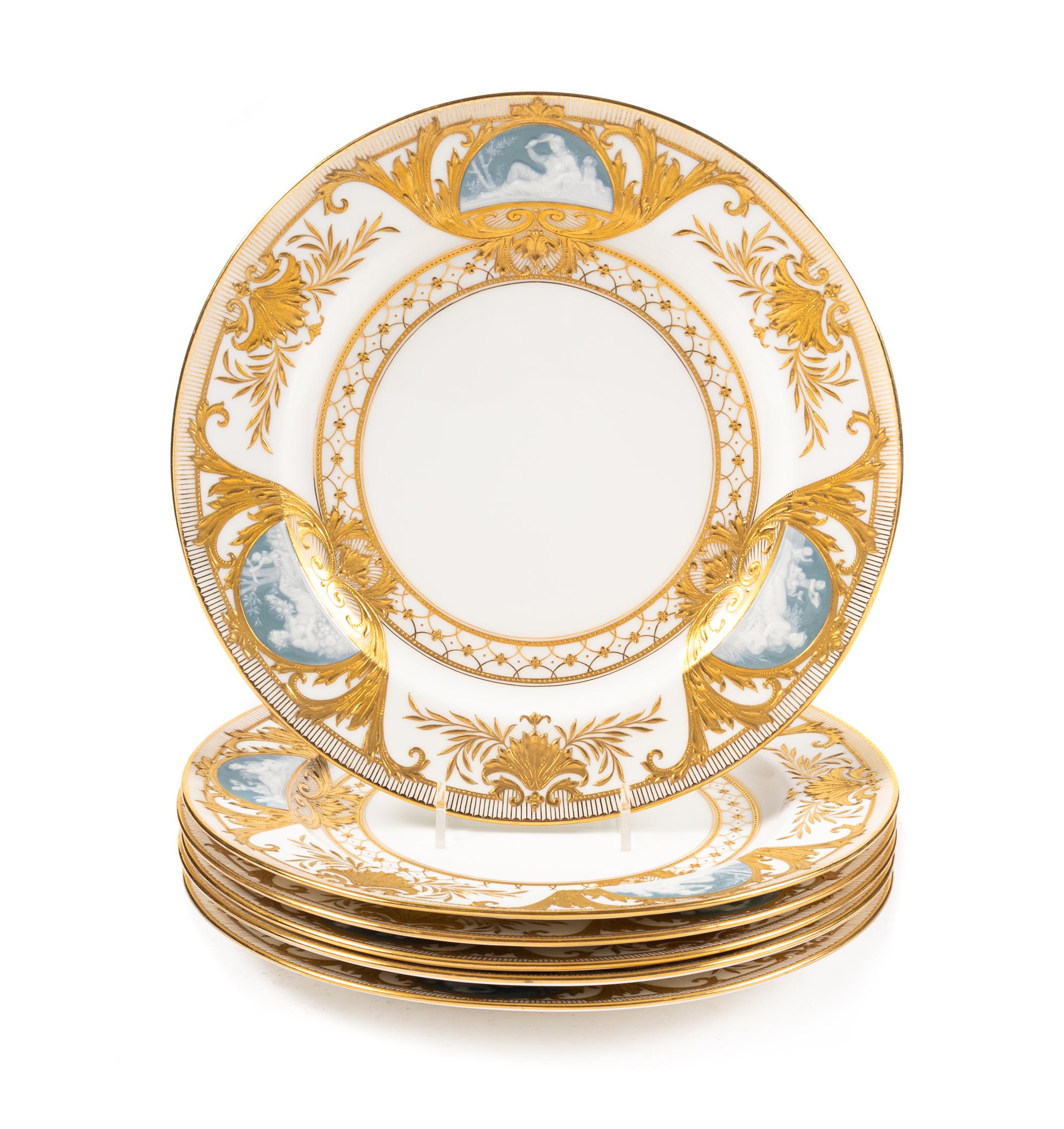A Set of Six Mintons Pâte-sur-Pâte Porcelain Plates