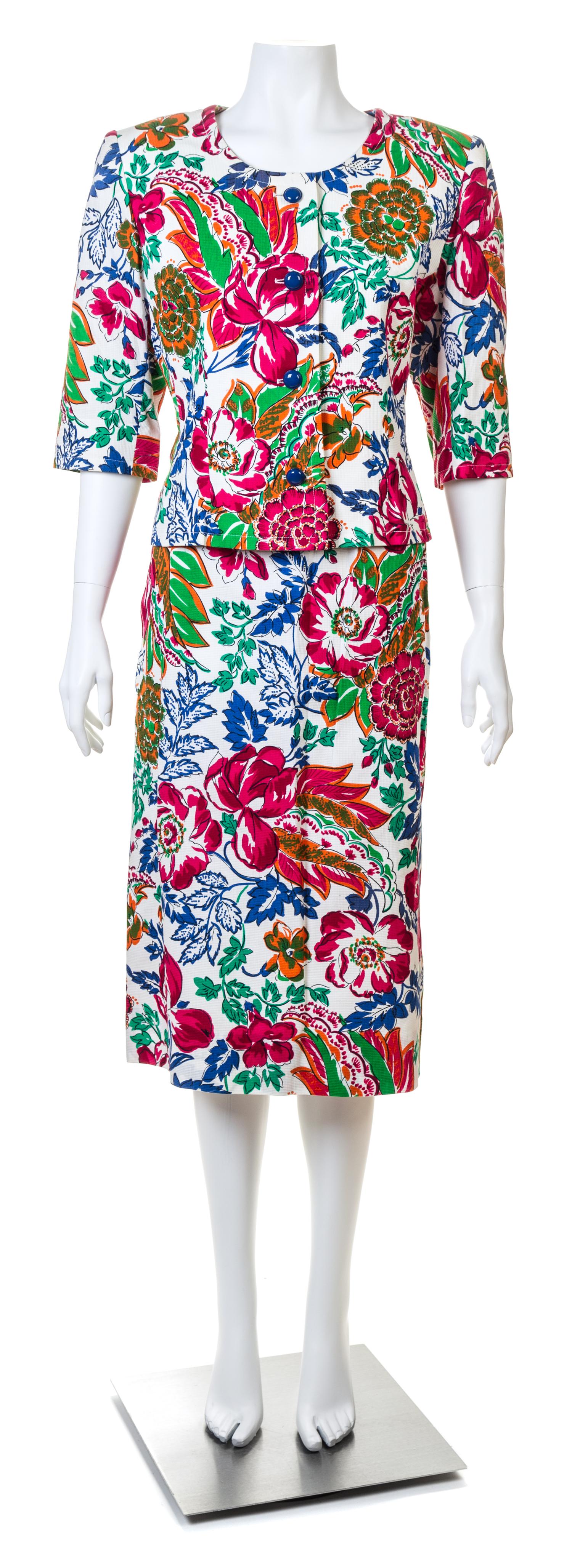 A Givenchy Multicolor Floral Jacket and Skirt Set, No size.