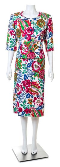 A Givenchy Multicolor Floral Jacket and Skirt Set, No size.