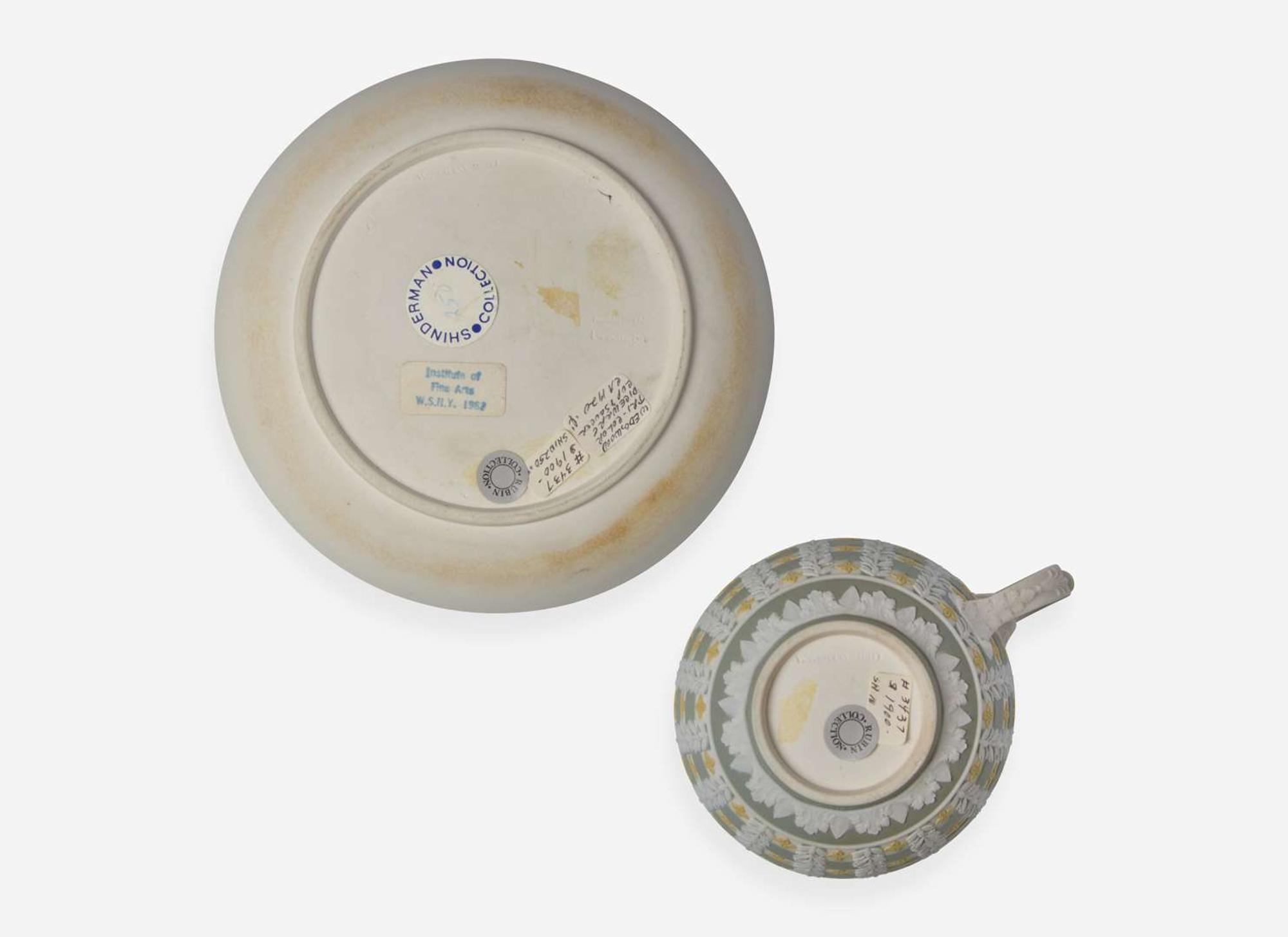 A Wedgwood Jasperware Tricolor Diced Ware Cup and Saucer, UK, circa 1820