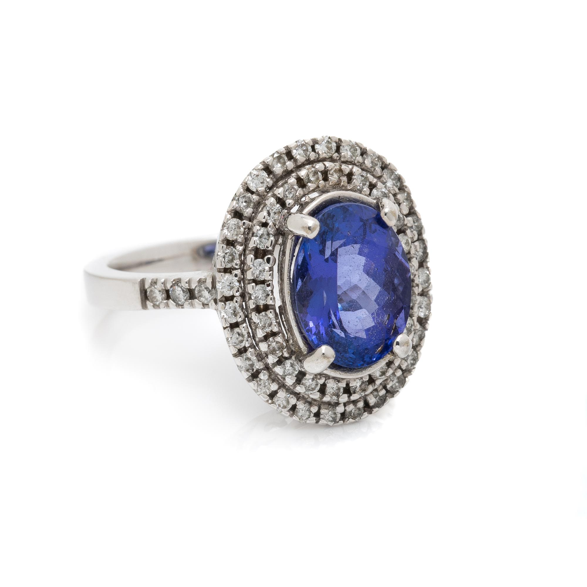 WHITE GOLD, TANZANITE, AND DIAMOND RING