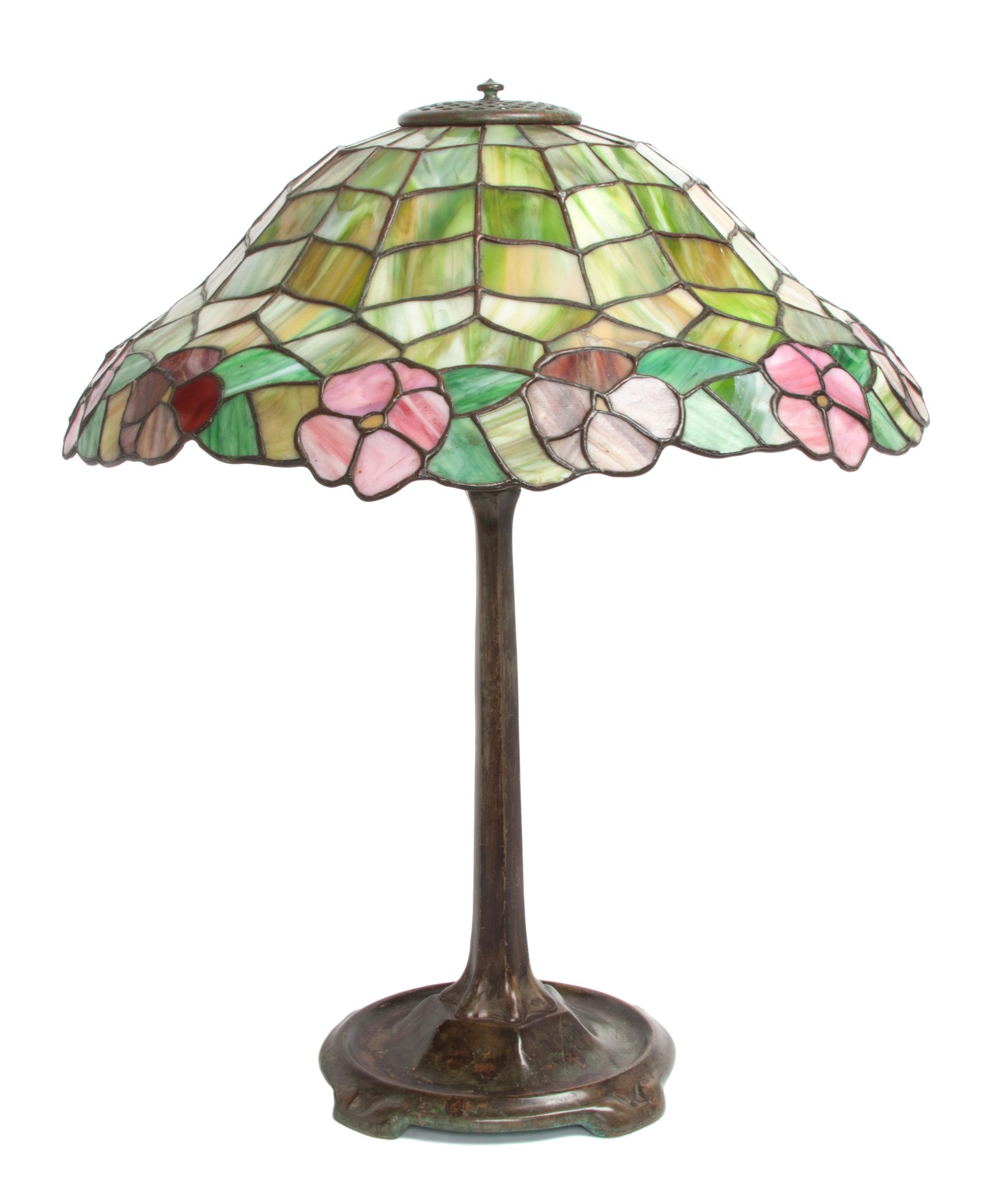 An American Leaded Glass Lamp Diameter of shade 18 x height overall 21 1/2 inches. — 2ND HALF 20TH CENTURY