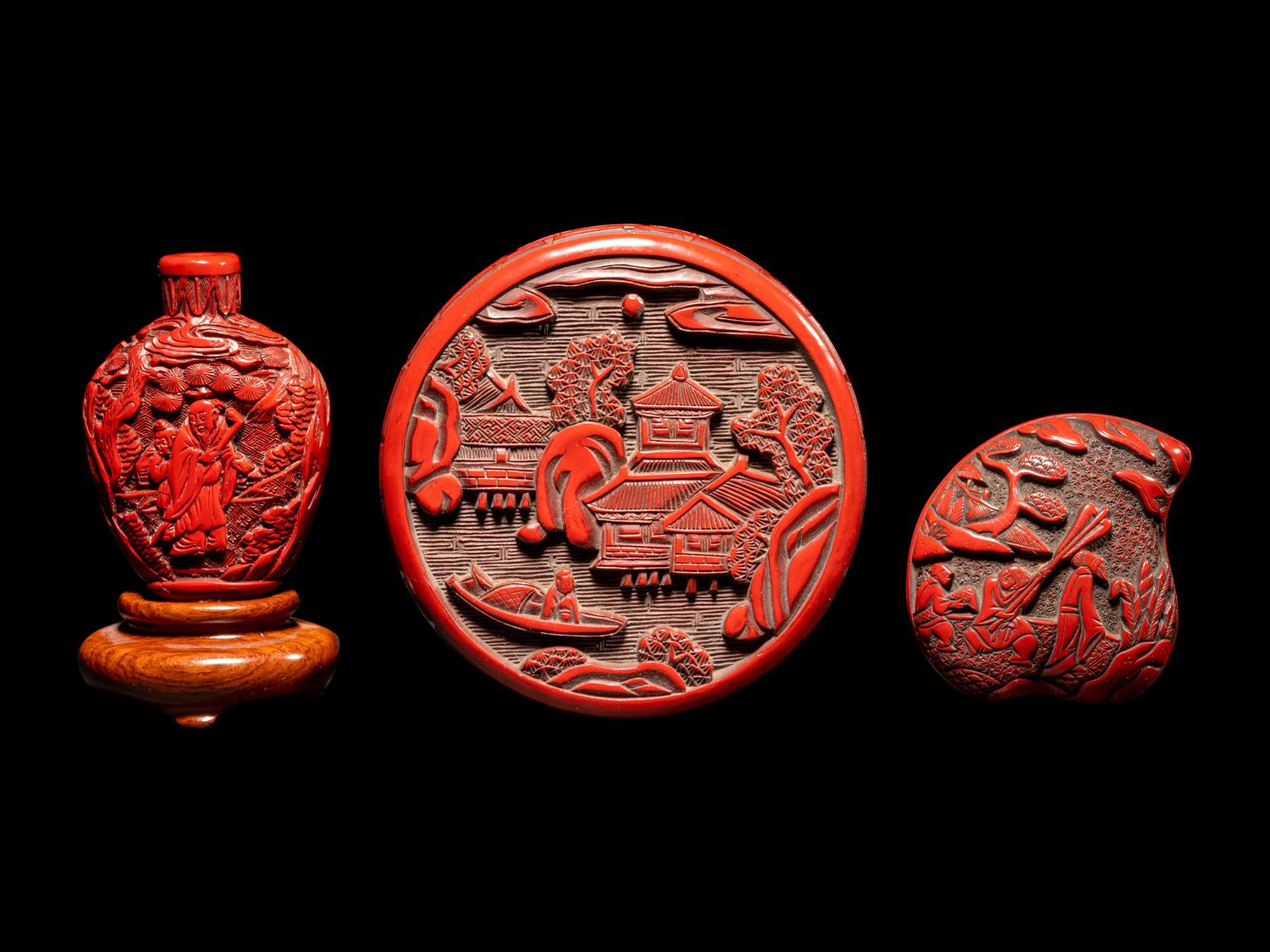 Three Chinese Cinnabar Lacquer Articles