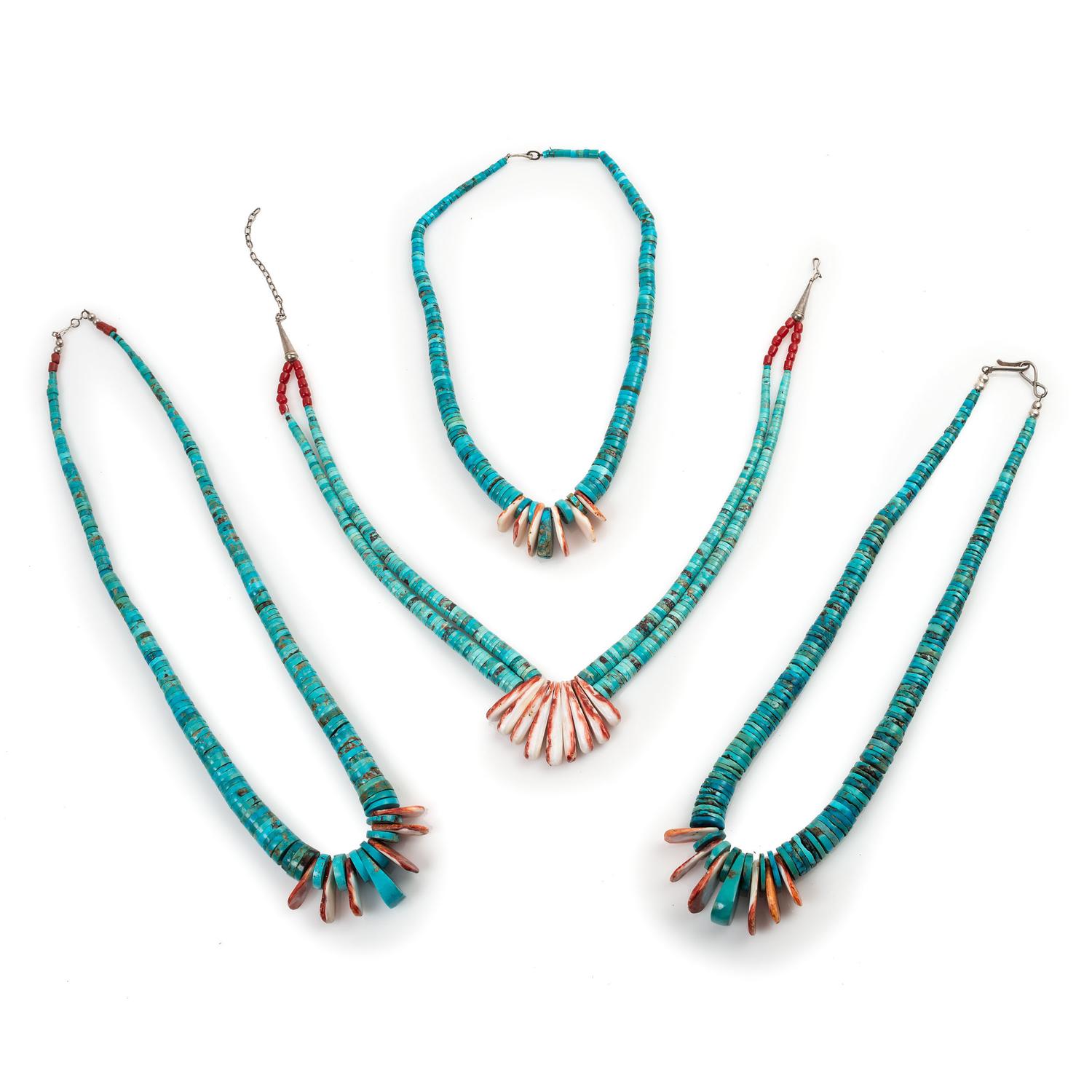 Southwestern-Style Graduated Rolled Turquoise and Spiny Oyster Necklaces