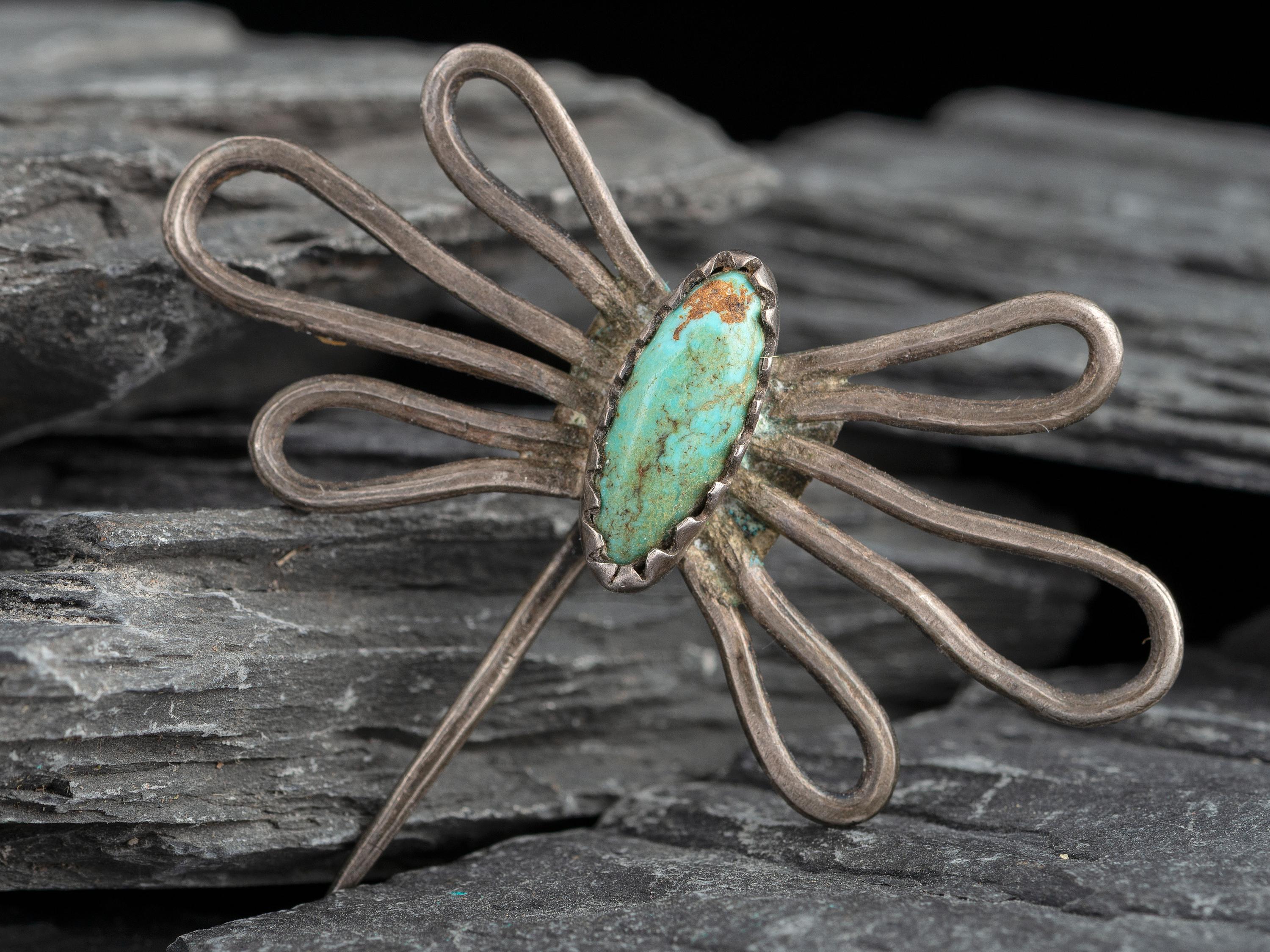 Early Navajo Ingot and Turquoise Butterfly Manta Pin