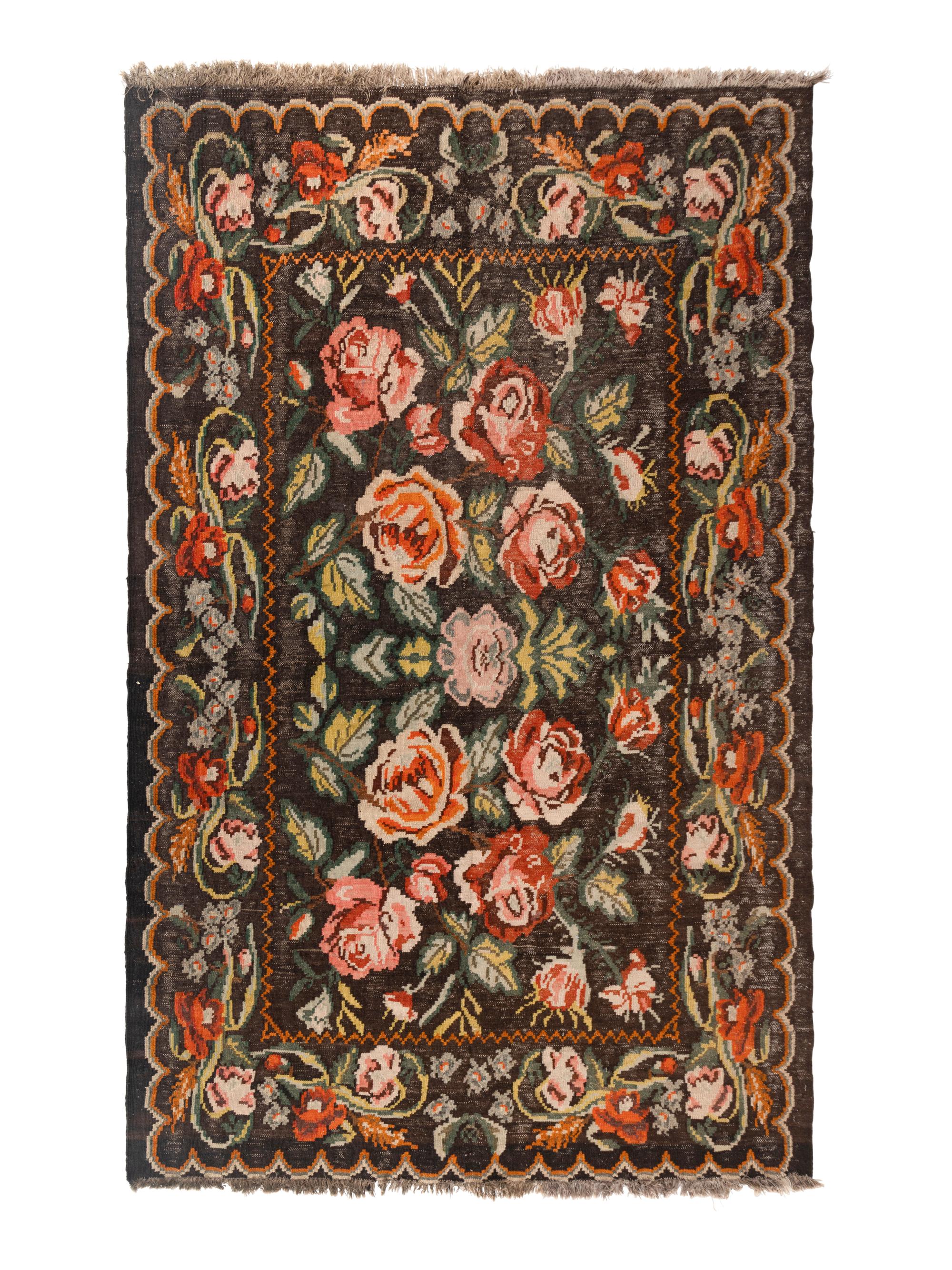 A Floral Flatweave Rug