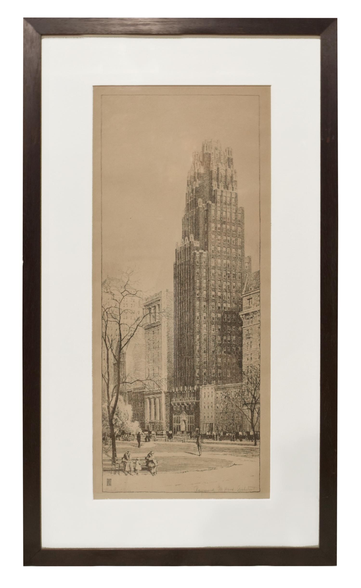 A Presentation Drawing of American Radiator Building in New York by Raymond Hood 17.25" W x .75" D x 30.5" H — United States, Mid-20th Century