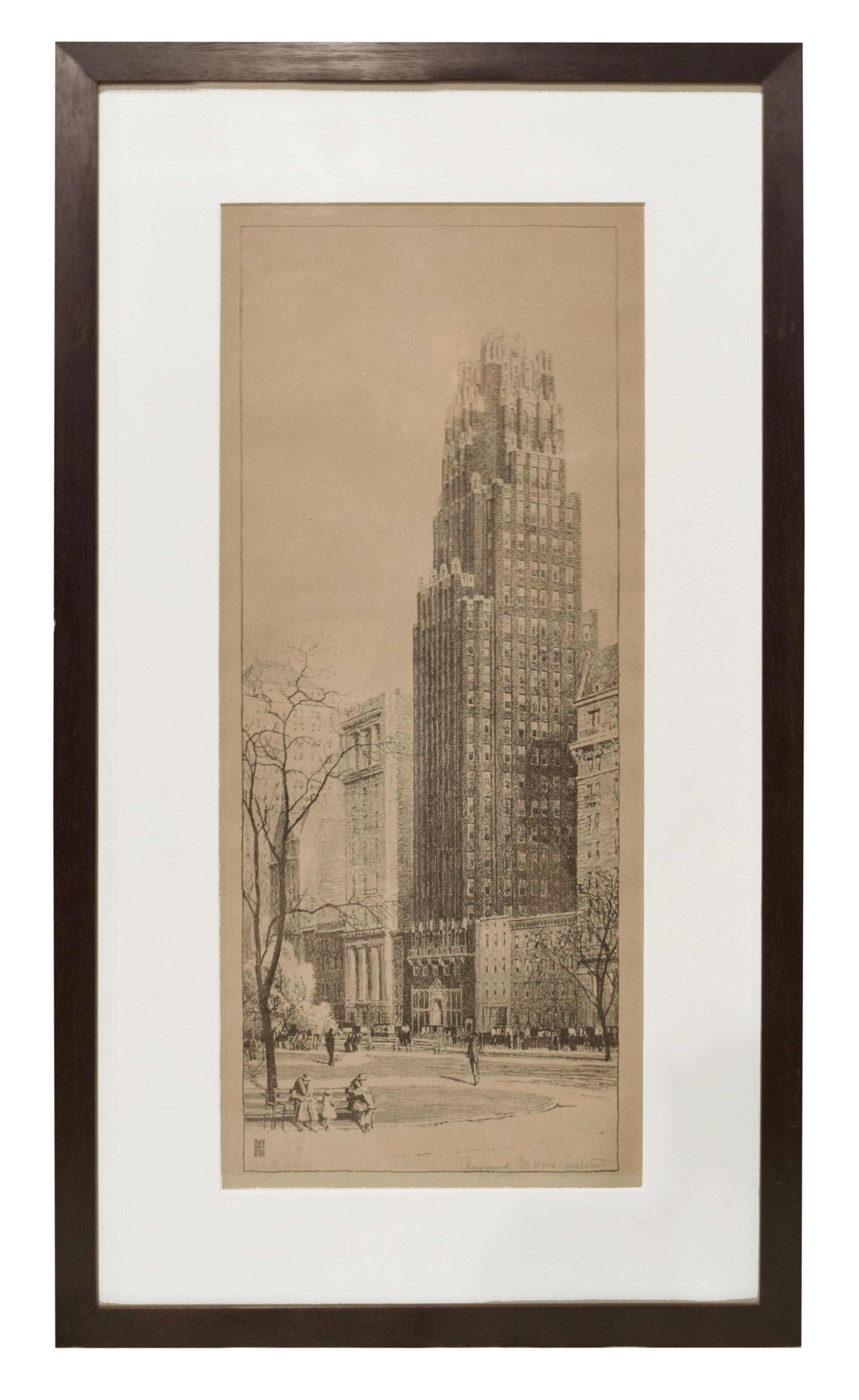 A Presentation Drawing of American Radiator Building in New York by Raymond Hood 17.25" W x .75" D x 30.5" H — United States, Mid-20th Century