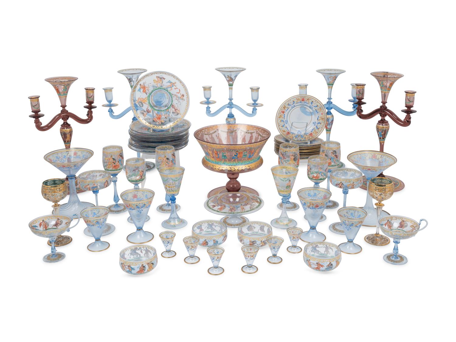 An Extensive Enameled Glass Table Service