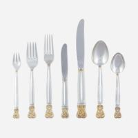 An American Parcel Gilt Sterling Silver Six-Piece Flatware Service for Eighteen Towle Silversmiths, Newburyport, MA, dated 1978